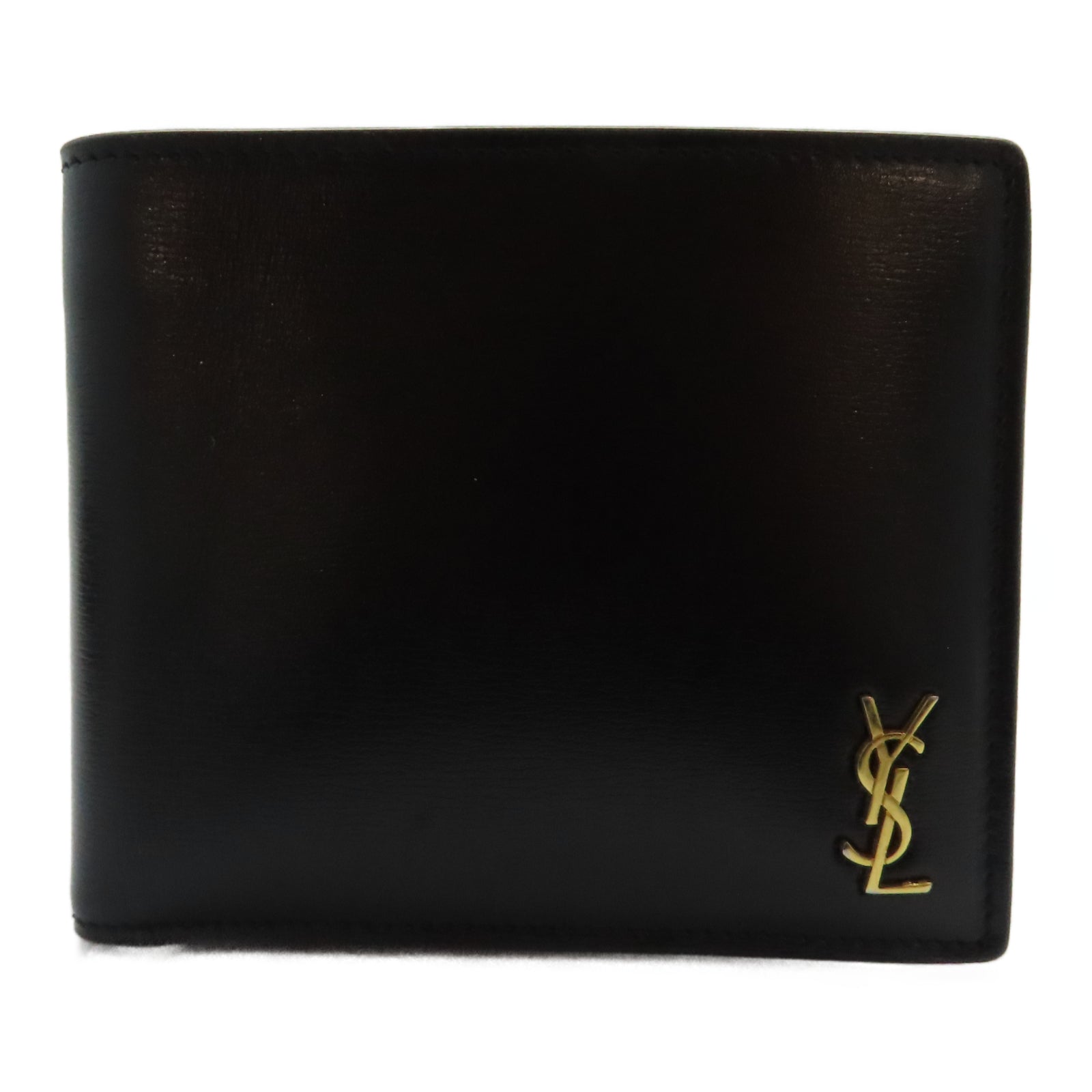 YVES SAINT LAURENT 牛皮皮革Wallet金扣錢包黑色