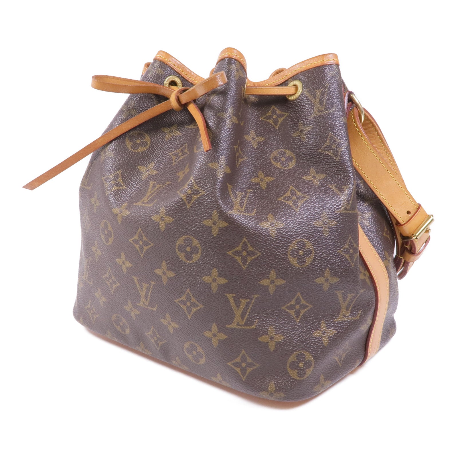 LOUIS VUITTON Monogram Petit Noe金扣肩背袋棕色