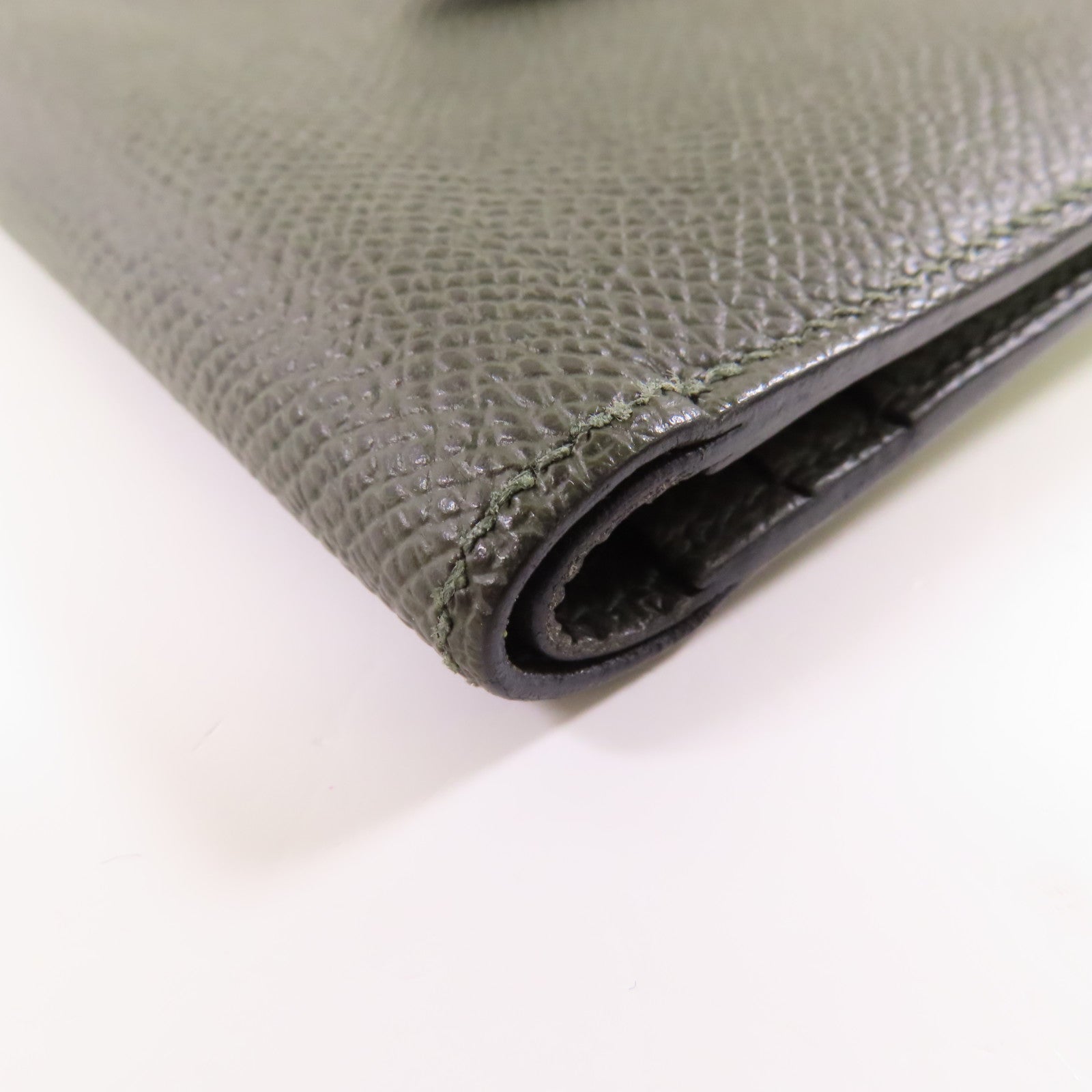 HERMES Epsom皮革Bearn Compact金扣錢包Vert Maquis