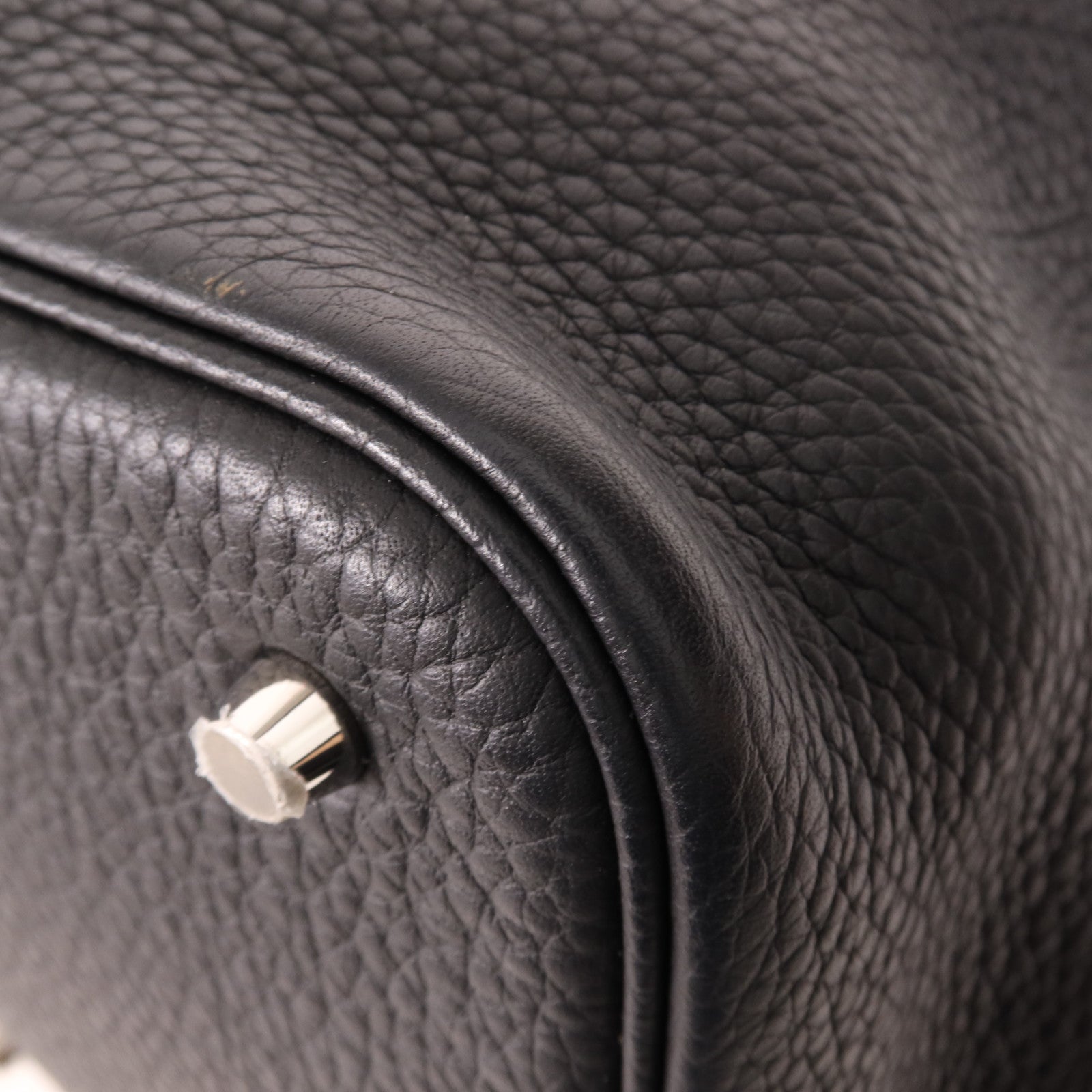 HERMES Clemence皮革Picotin MM銀扣手挽袋Noir