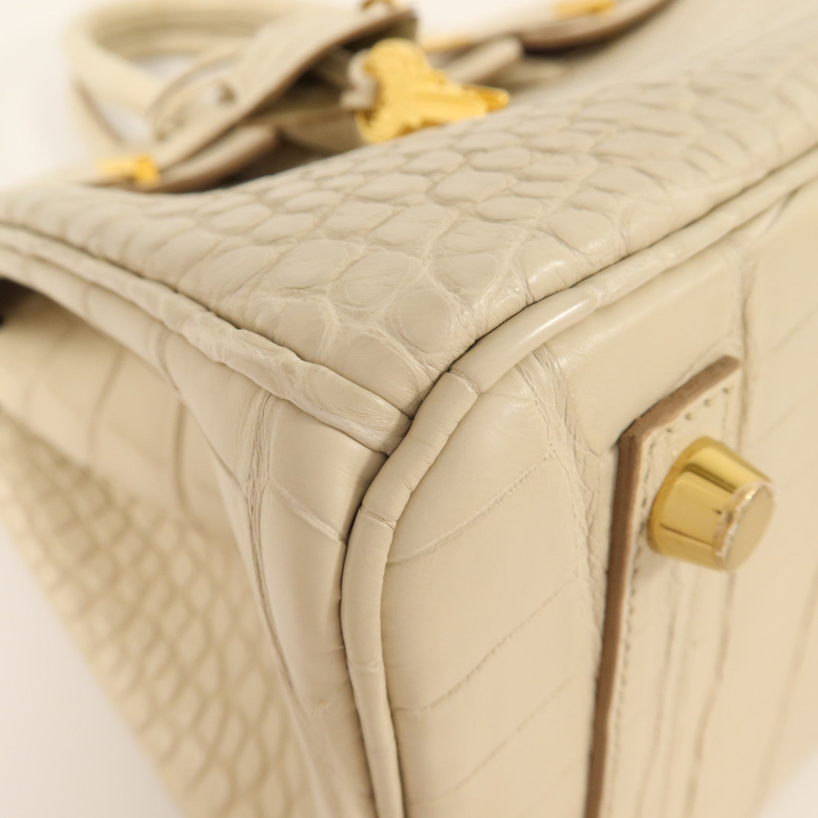 HERMES Alligator Mat皮革Birkin 25金扣手挽袋Beton