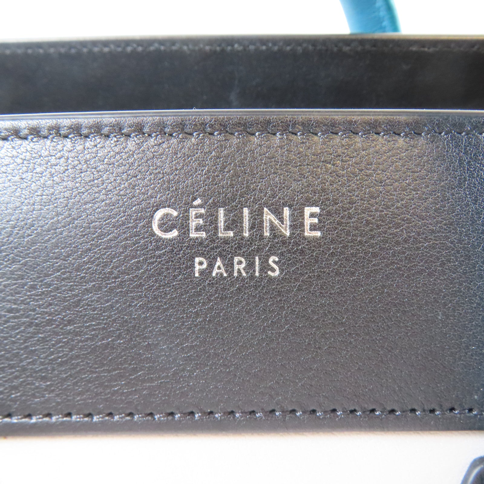 CELINE 牛皮皮革Luggage銀扣手挽袋黑色/灰色/綠松石色