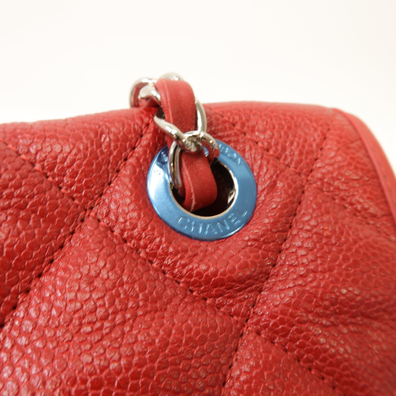 CHANEL 【激減優惠】菱格Caviar皮革Chain Shoulder銀扣鏈帶肩背袋紅色