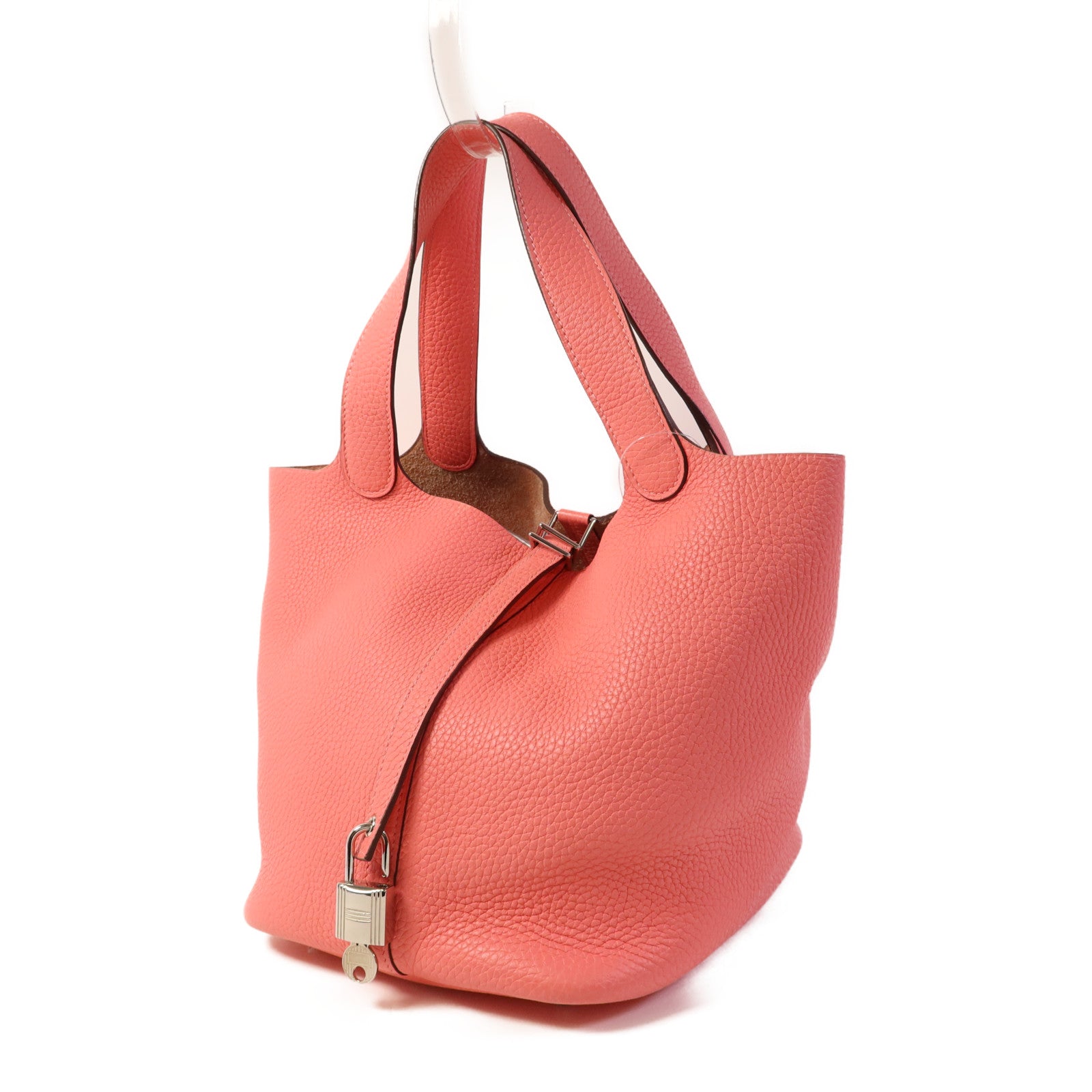 HERMES Clemence皮革Picotin MM銀扣手挽袋Rose Azalee