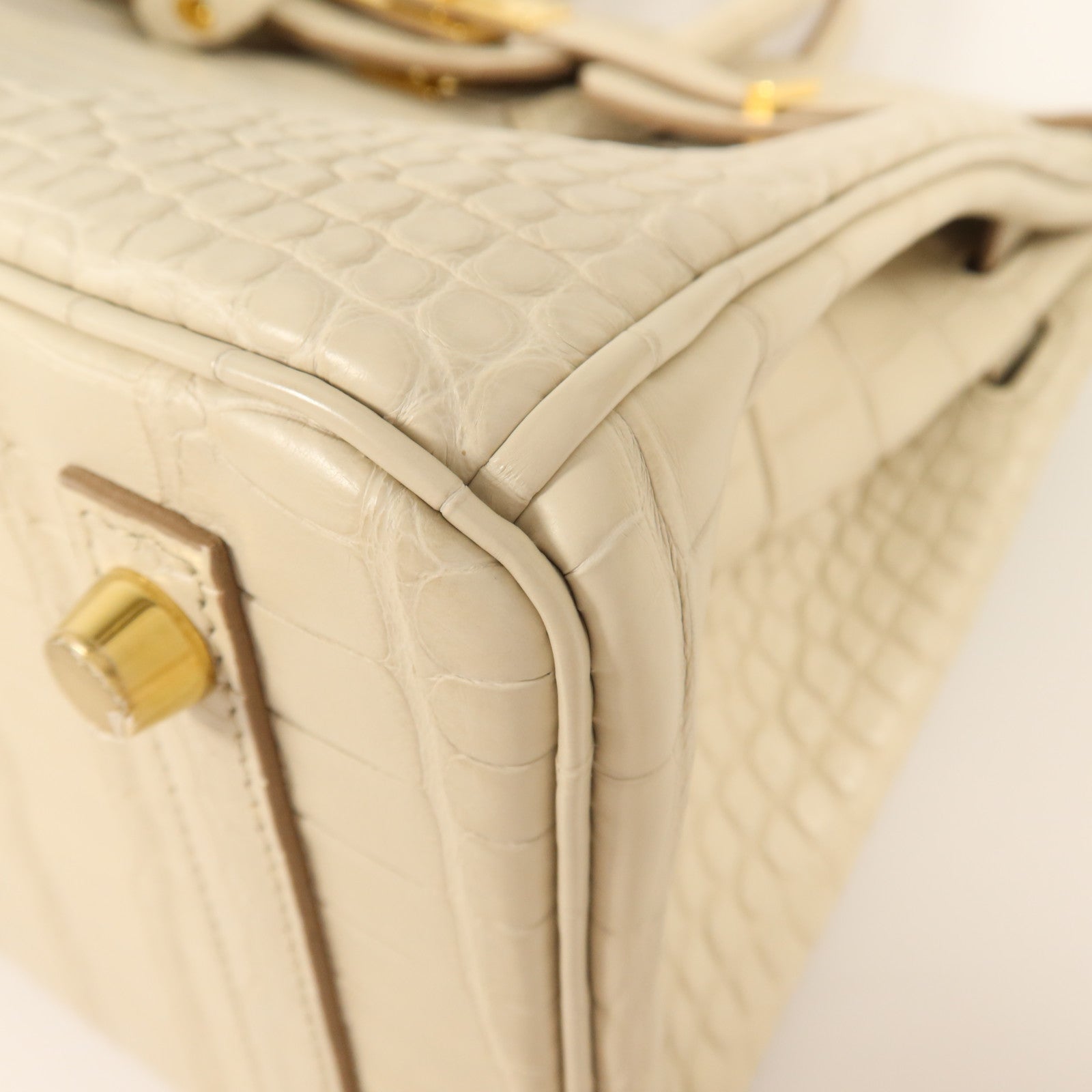 HERMES Alligator Mat皮革Birkin 25金扣手挽袋Beton