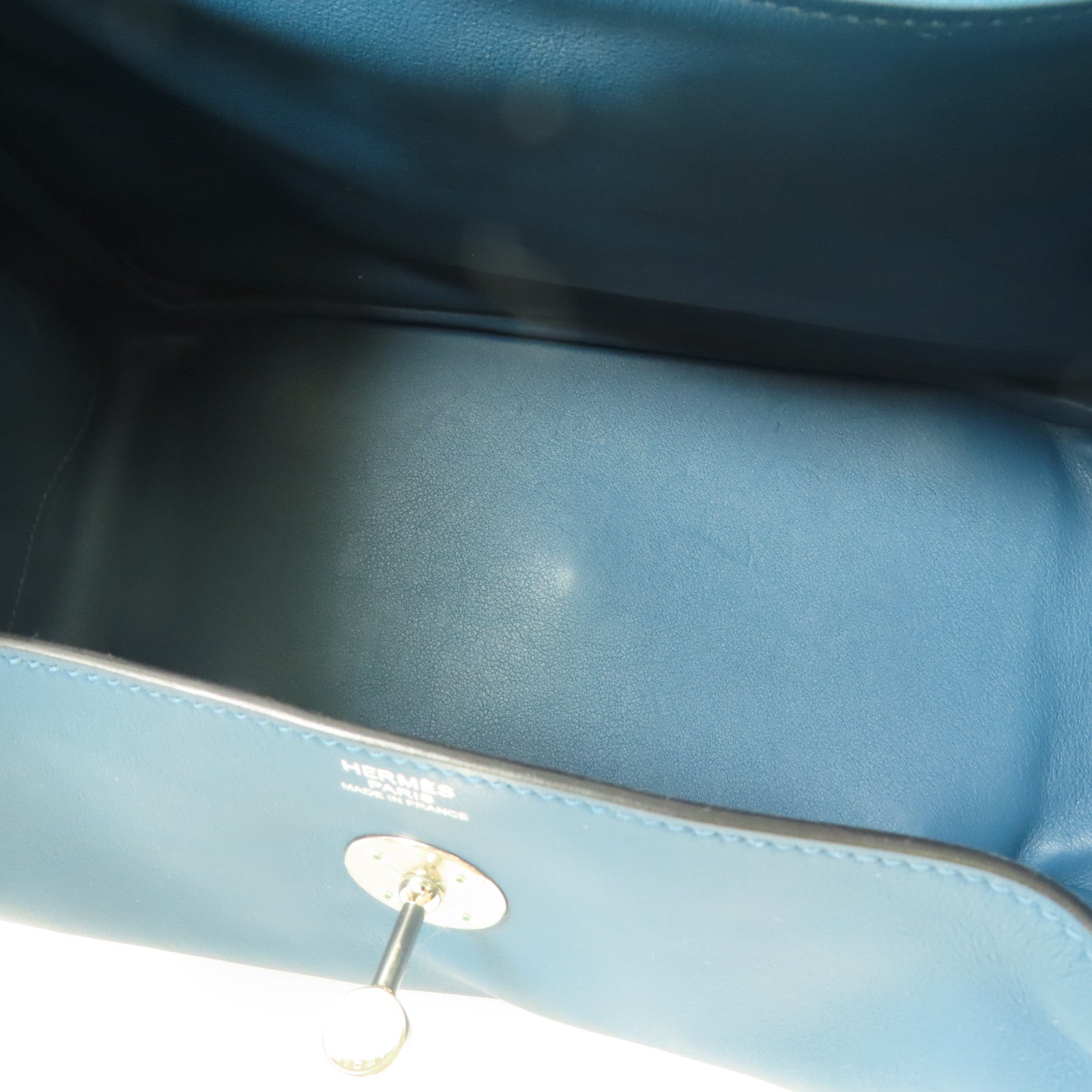 HERMES PHW Lindy 30 2 Way Shoulder Bag Swift Leather Bleu Agate