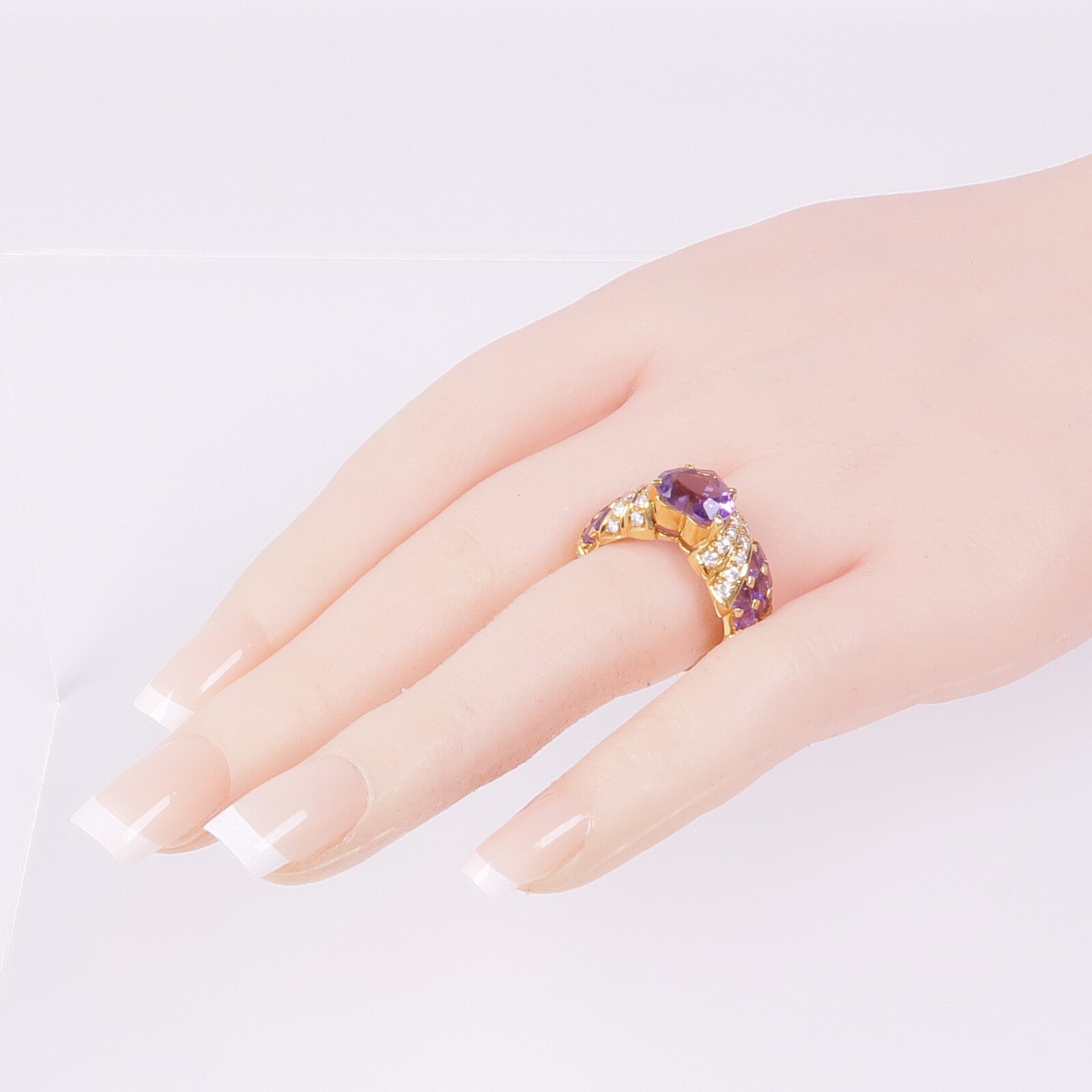 JEWELRY 18K黃金Amethyst Diamond Ring戒指US#8.25