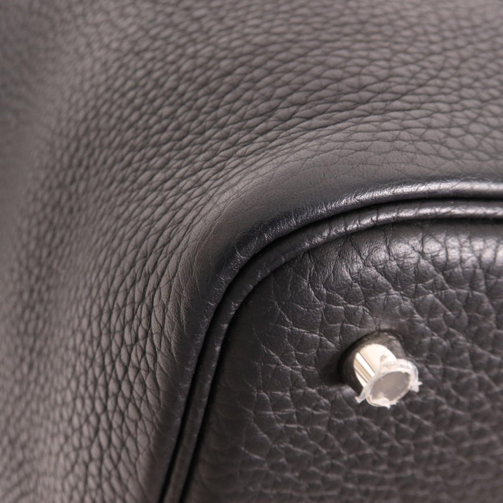 HERMES Clemence皮革Picotin MM銀扣手挽袋Noir