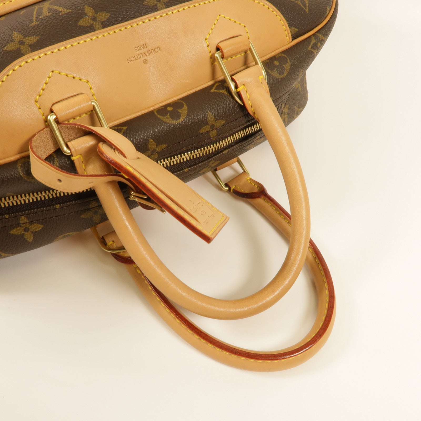 LOUIS VUITTON Monogram Deauville金扣手挽袋棕色