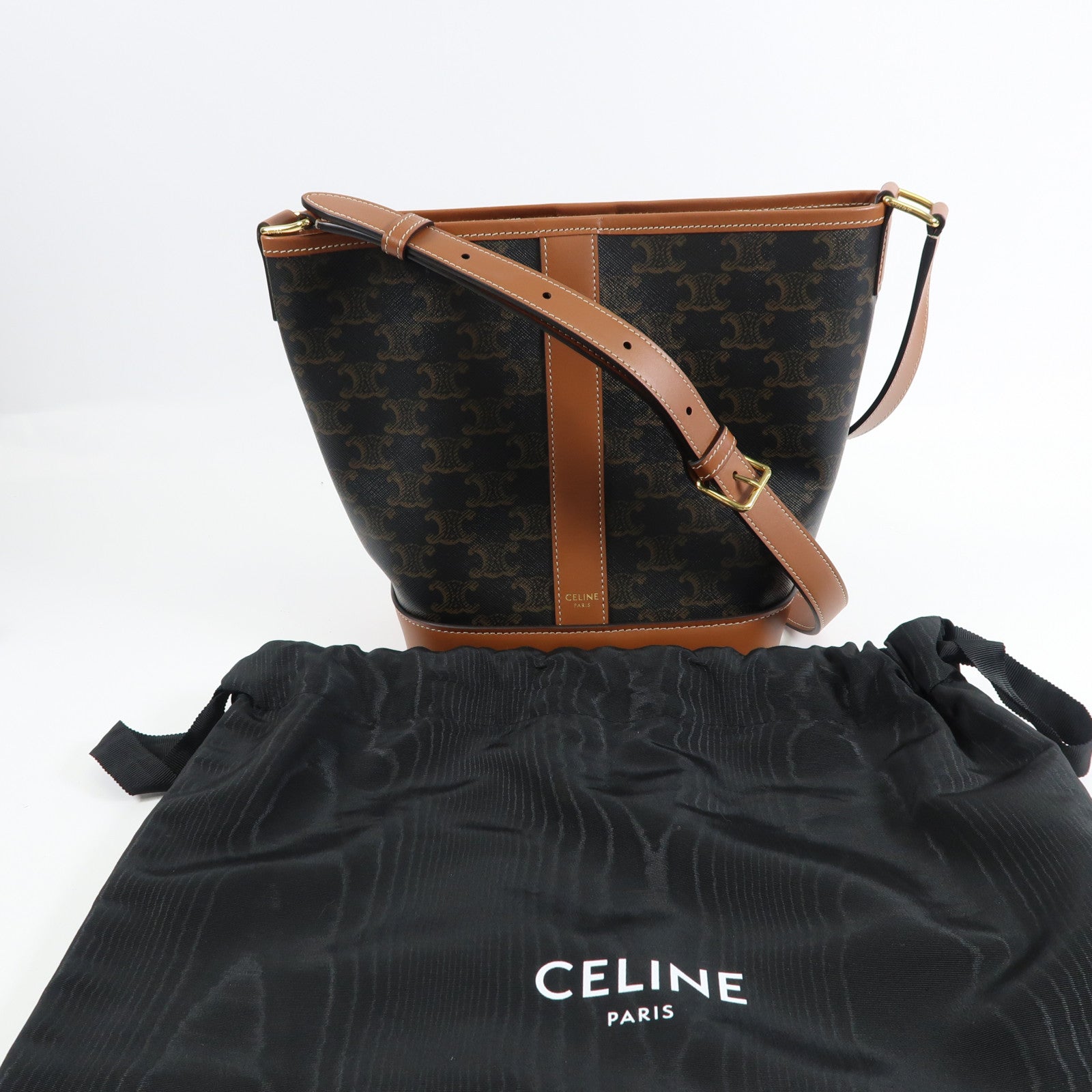 CELINE 塗層帆布Small Bucket金扣肩背袋