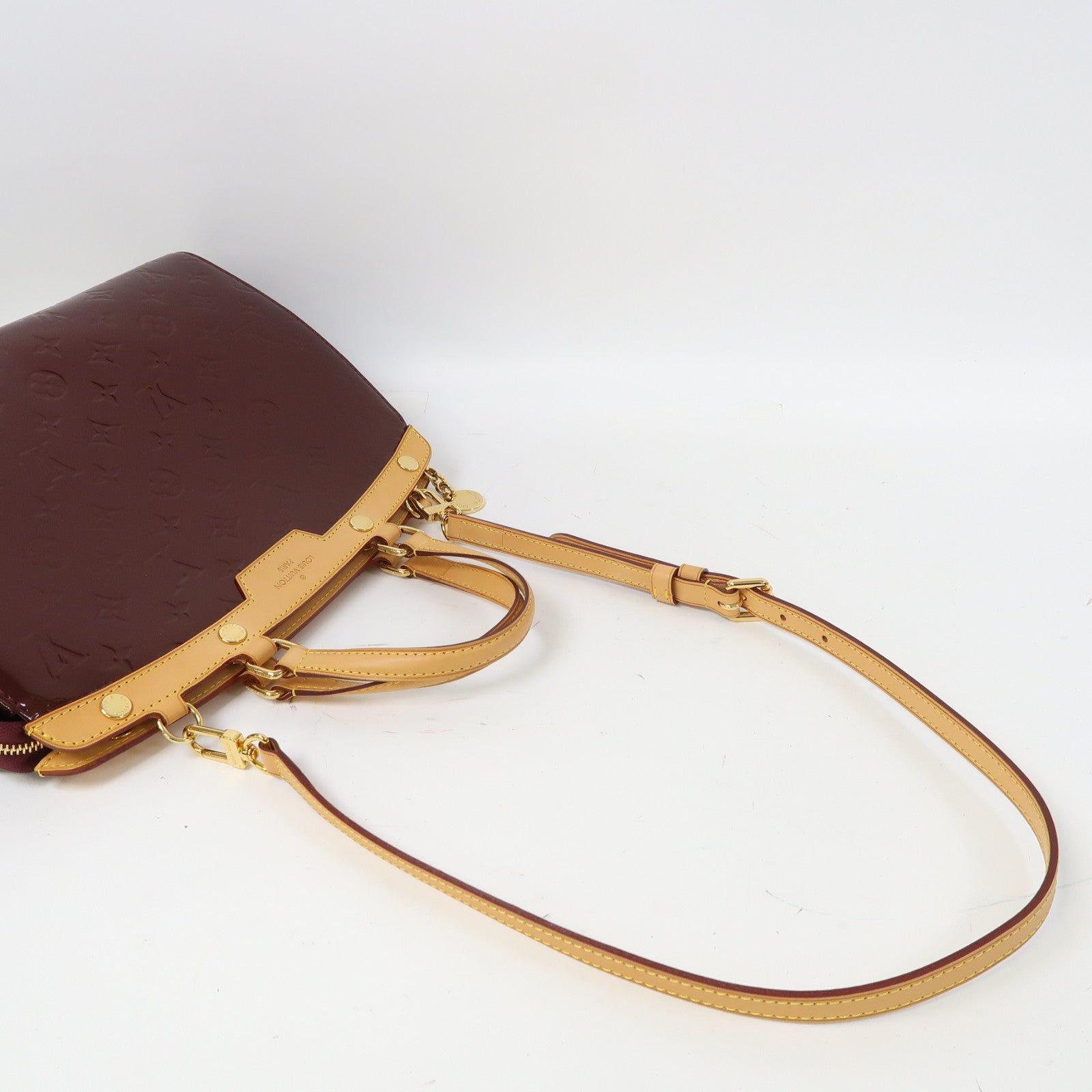 LOUIS VUITTON Monogram Vernis Brea MM金扣手挽肩背兩用袋酒紅色