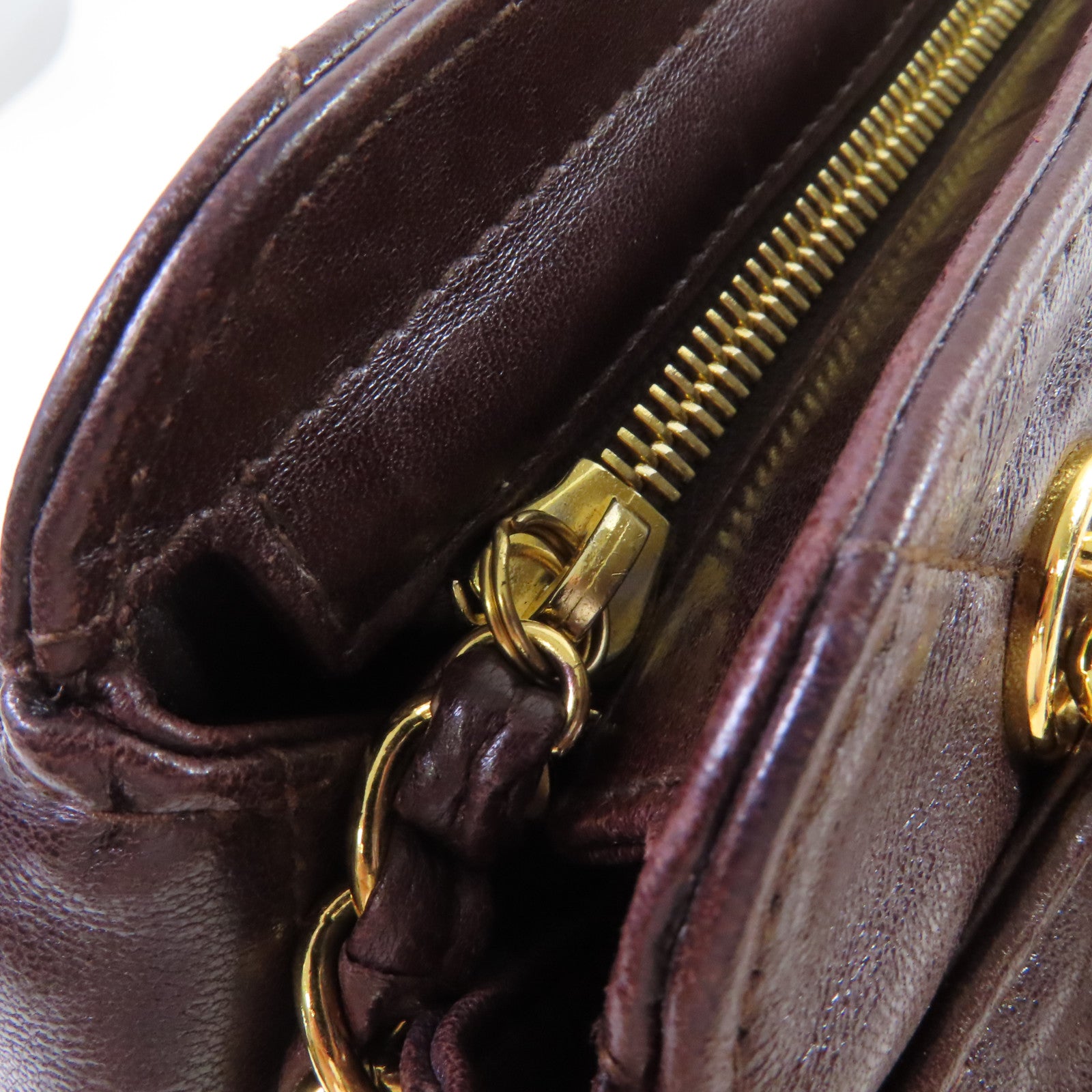 CHANEL 菱格羊皮皮革Chain Shoulder Bag金扣鏈帶肩背袋啡色