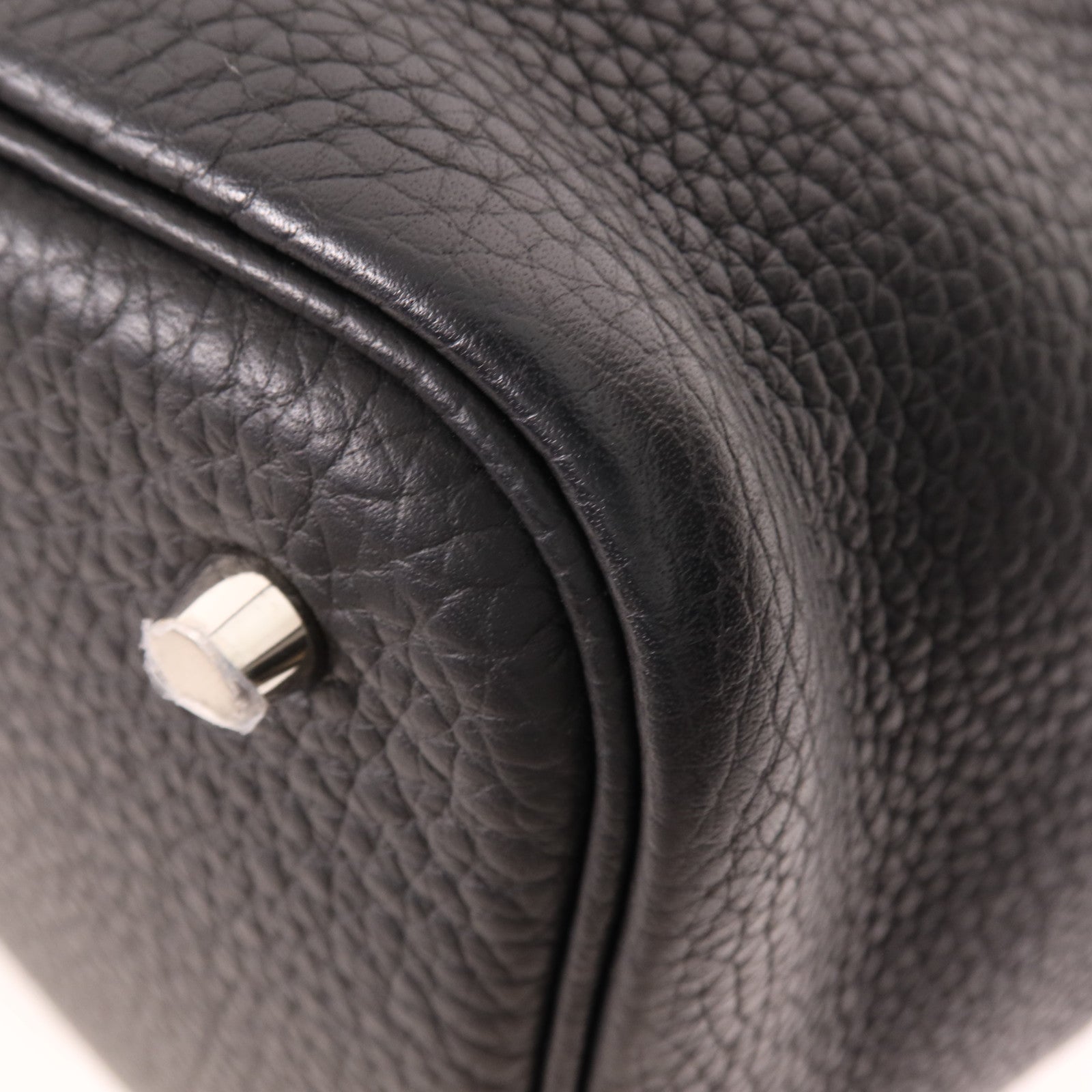 HERMES Clemence皮革Picotin MM銀扣手挽袋Noir