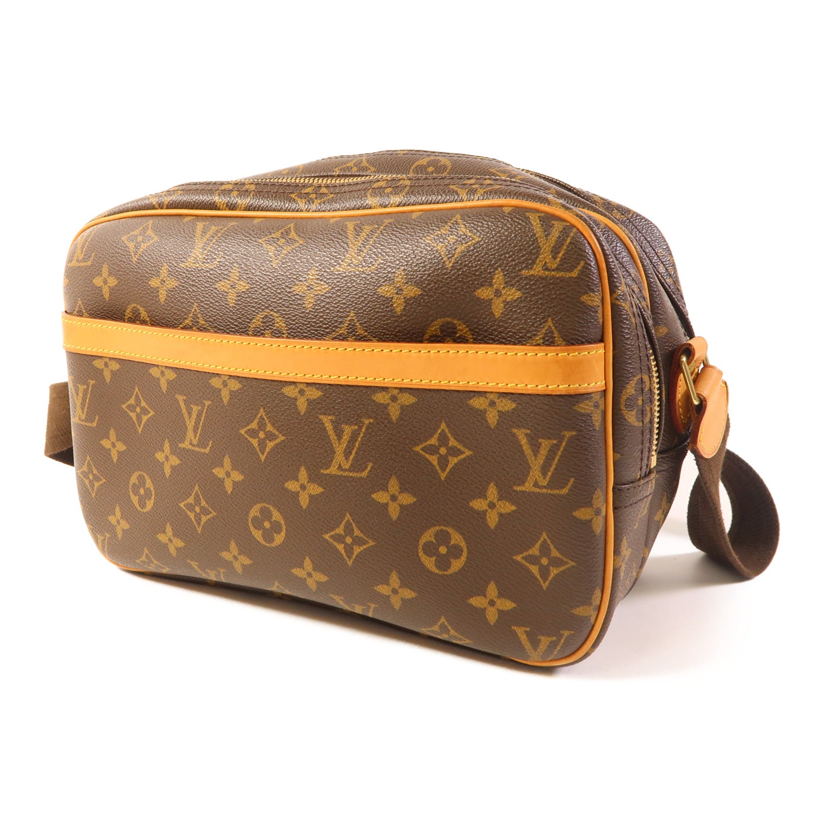 LOUIS VUITTON Monogram Reporter PM金扣肩背袋棕色