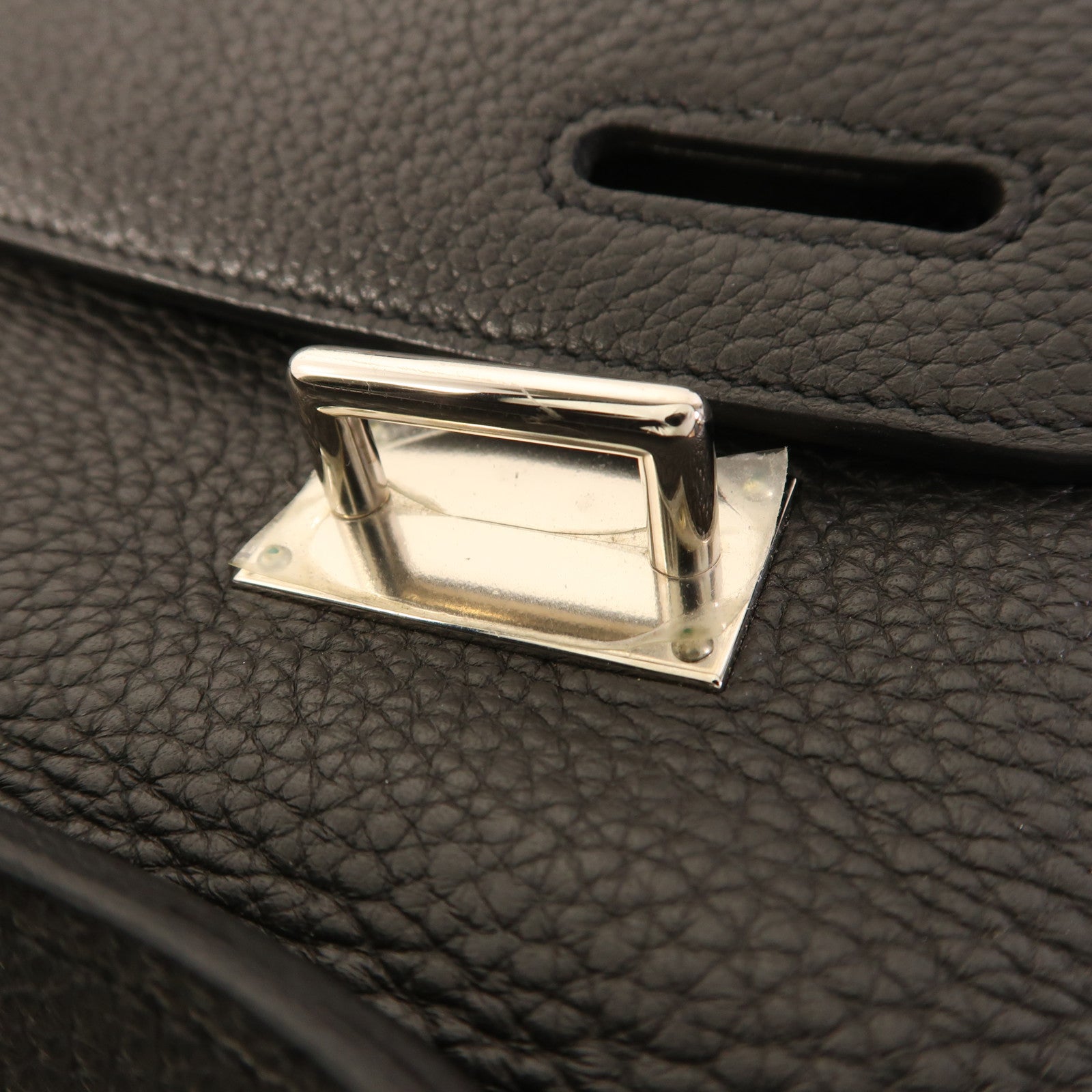 HERMES Clemence皮革Steve銀扣肩背袋Noir
