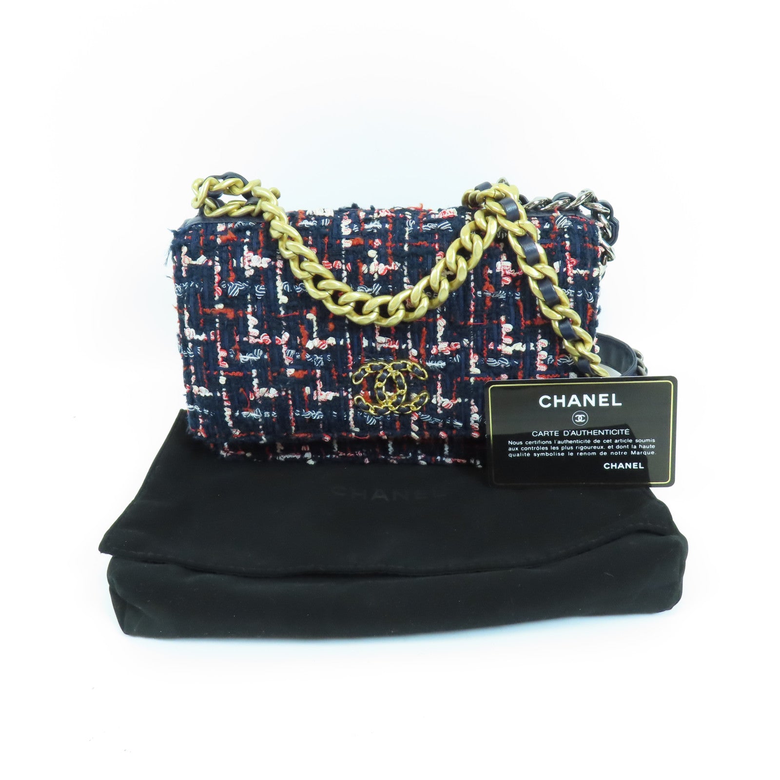 CHANEL Tweed 19 WOC金扣手挽肩背兩用袋