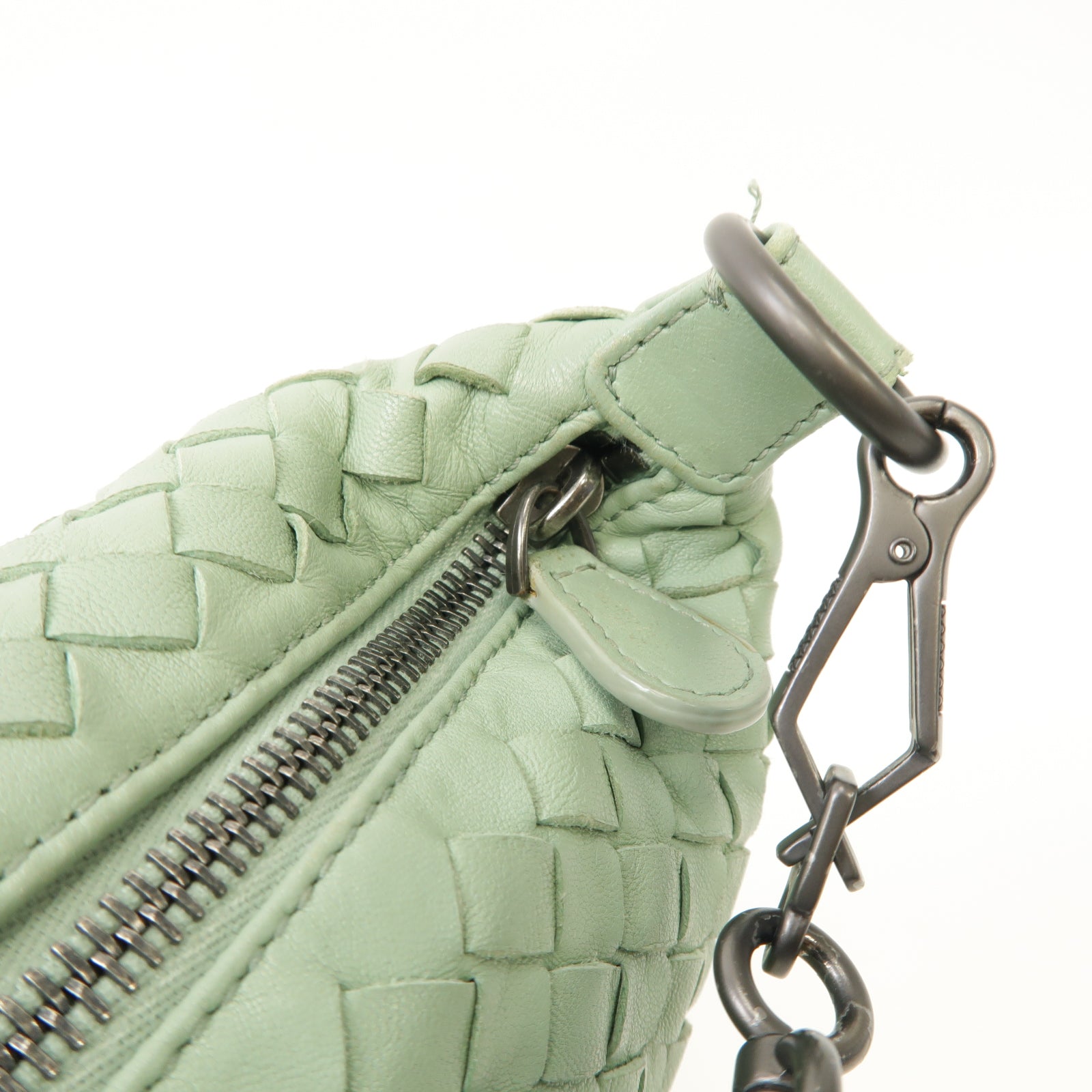 BOTTEGA VENETA 織紋皮革Shoulder Bag銀扣肩背袋綠色