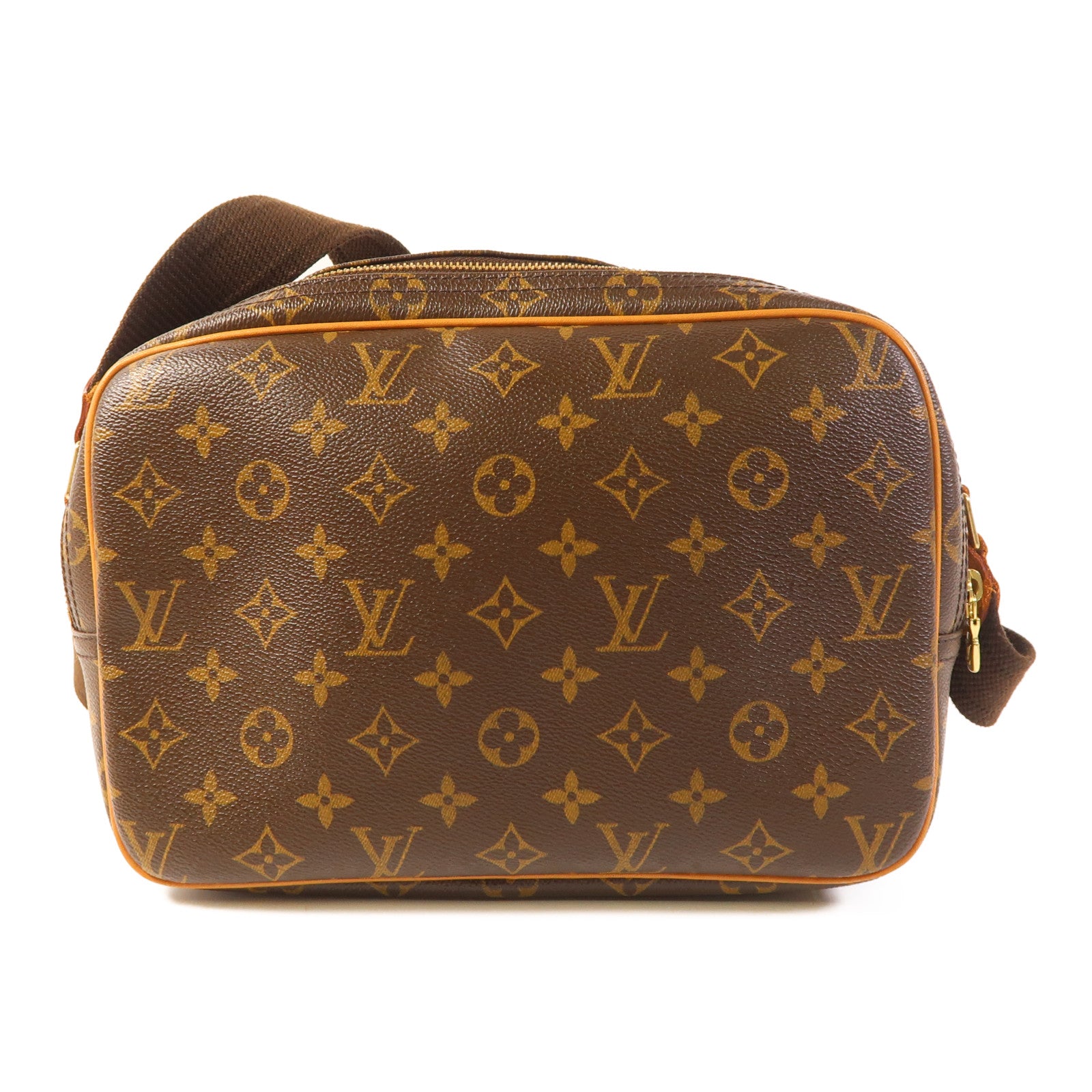LOUIS VUITTON Monogram Reporter PM金扣肩背袋棕色