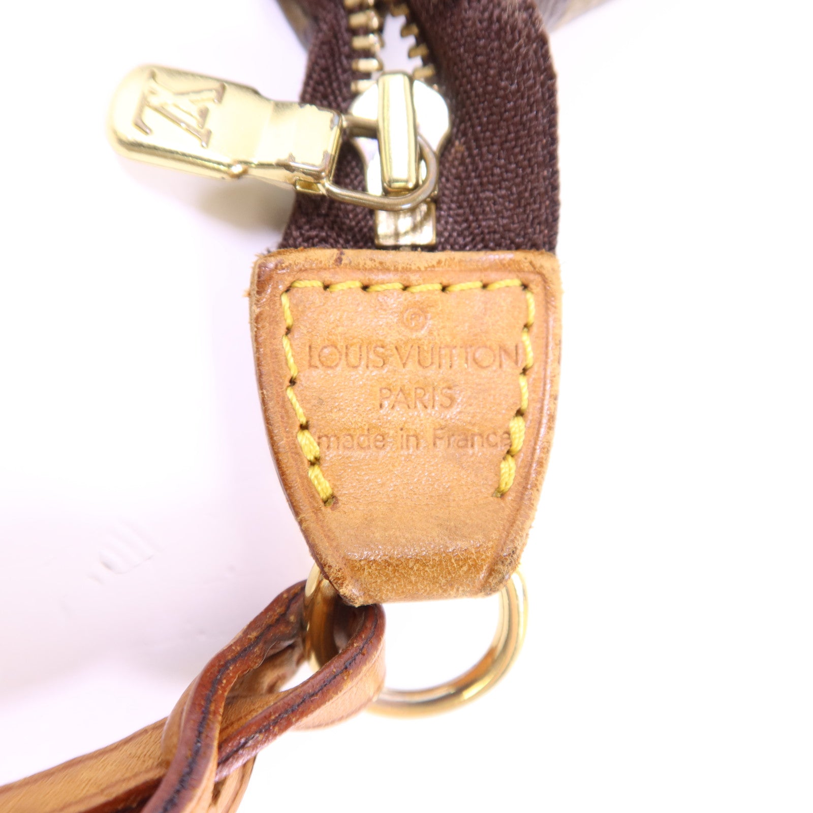 LOUIS VUITTON Monogram Pochette Accessoires金扣手挽袋棕色