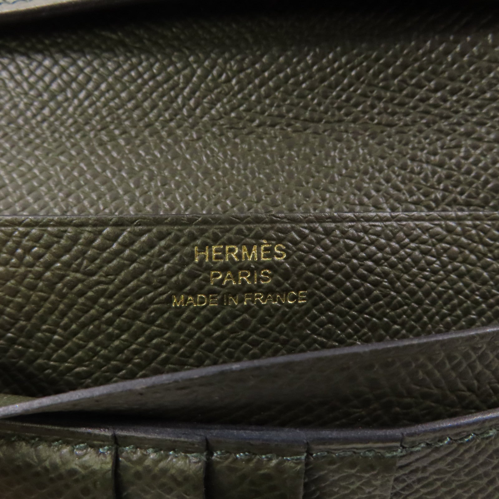 HERMES GHW Bearn Compact Round Wallet Epsom Leather G8 Vert Maquis