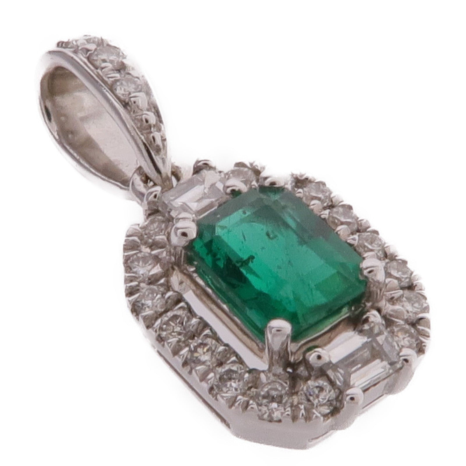 JEWELRY 18K白金Emerald Diamond Pendant Top綠寶石/鑽石吊墜