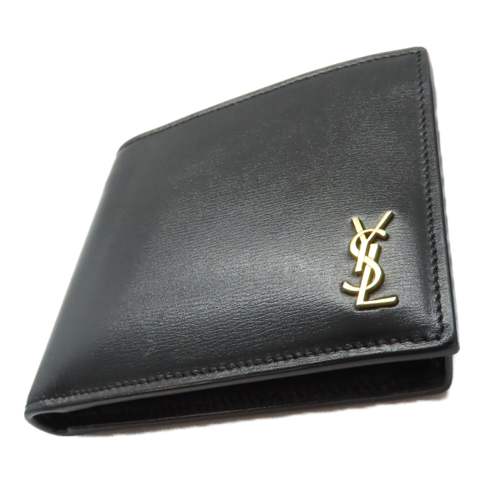 YVES SAINT LAURENT 牛皮皮革Wallet金扣錢包黑色