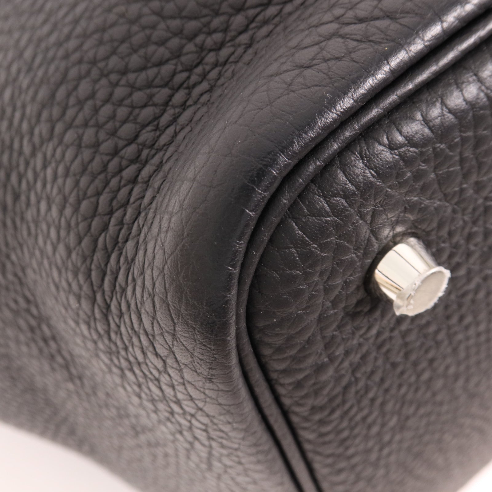 HERMES Clemence皮革Picotin MM銀扣手挽袋Noir