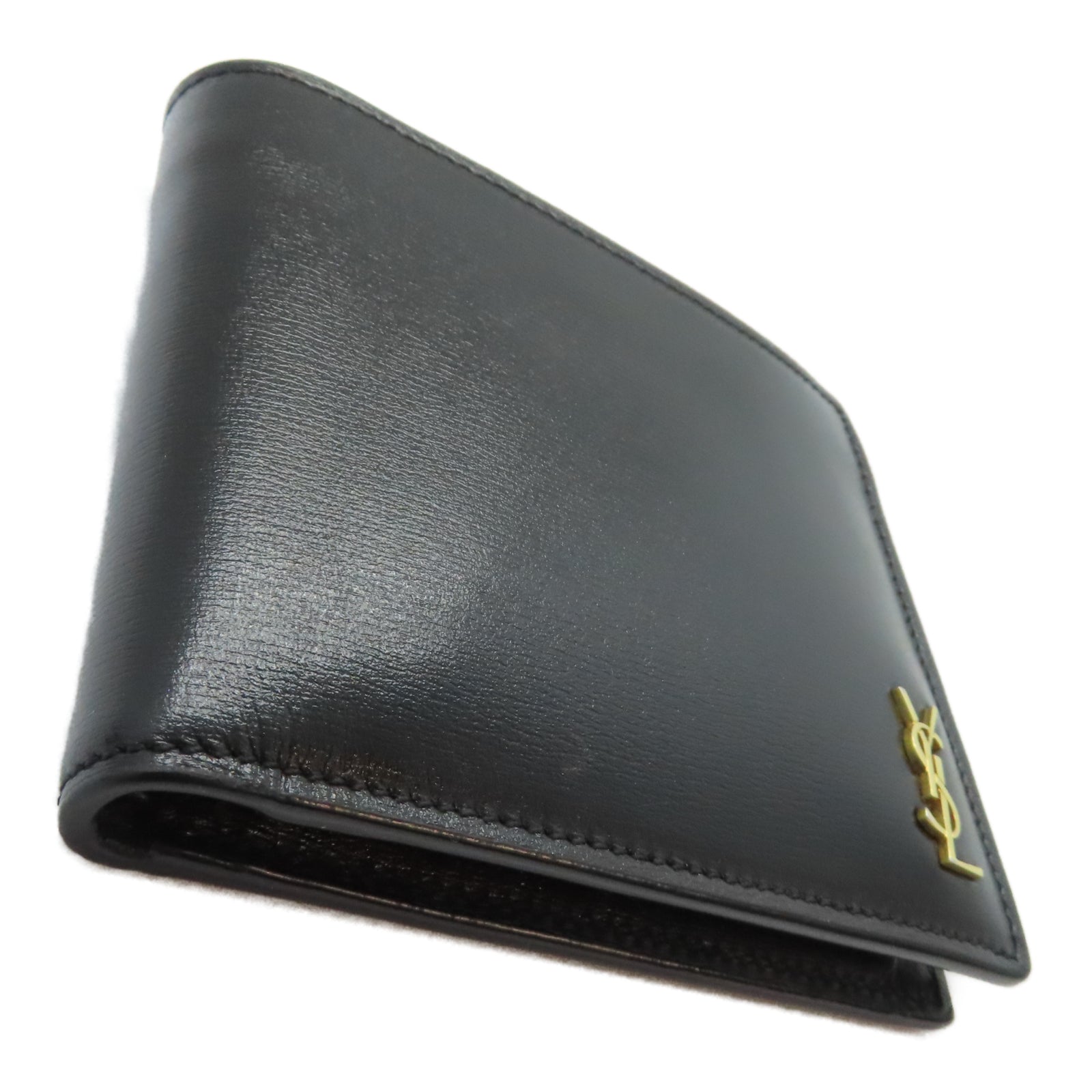 YVES SAINT LAURENT 牛皮皮革Wallet金扣錢包黑色