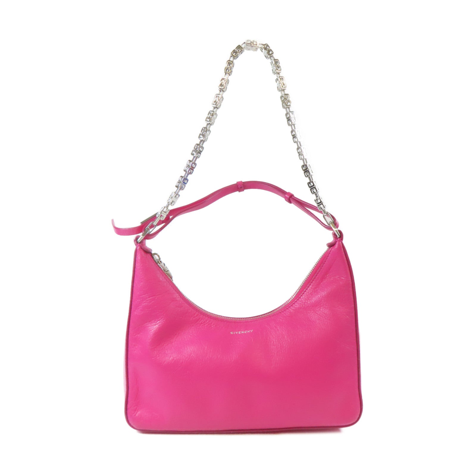 GIVENCHY 牛皮皮革Small Moon Cut Out Bag銀扣鏈帶手挽肩背兩用袋粉紅色