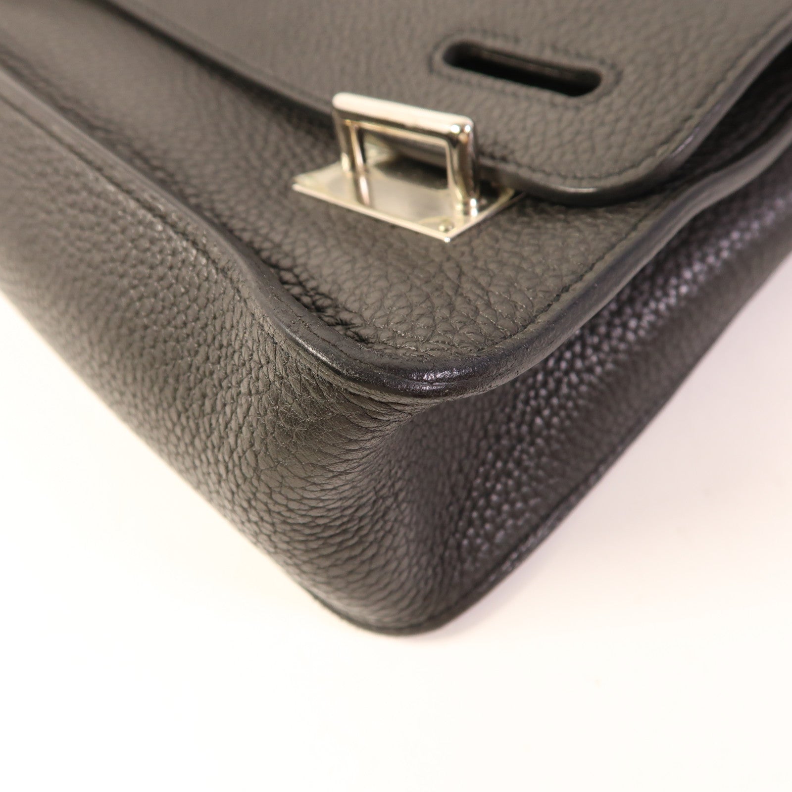 HERMES Clemence皮革Steve銀扣肩背袋Noir