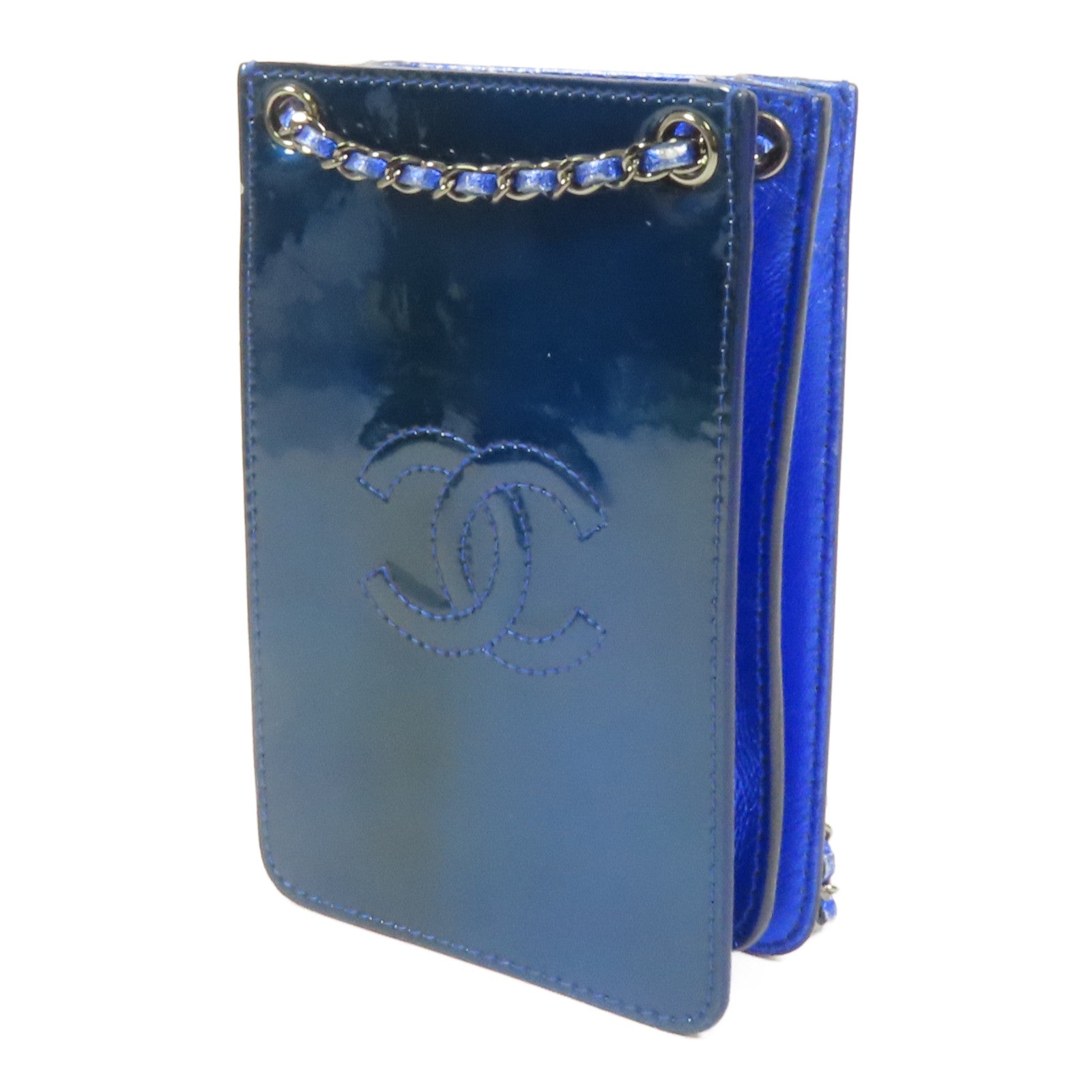 CHANEL 漆皮皮革Chain Shoulder銀扣鏈帶肩背袋