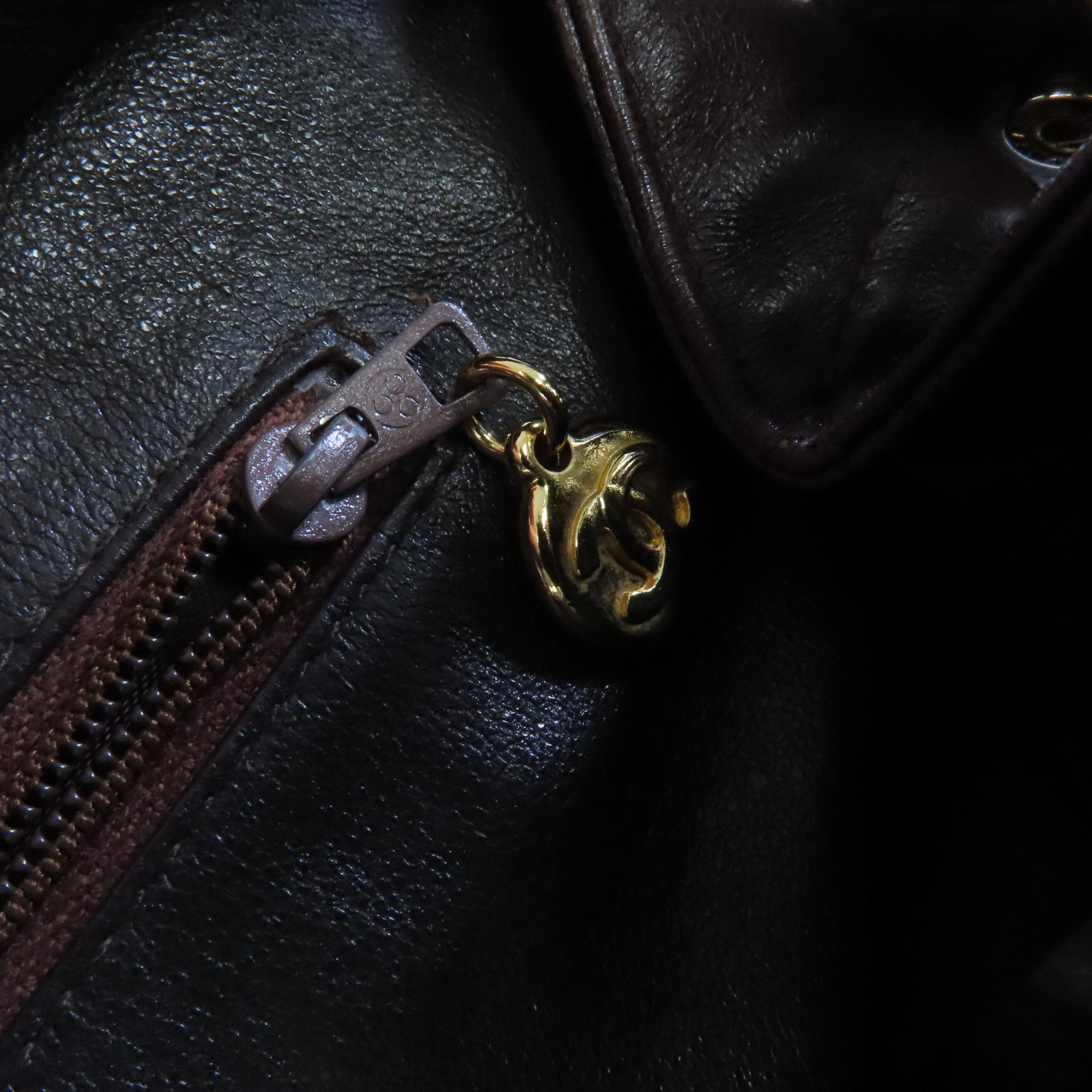 CHANEL 菱格羊皮皮革Chain Shoulder Bag金扣鏈帶肩背袋啡色