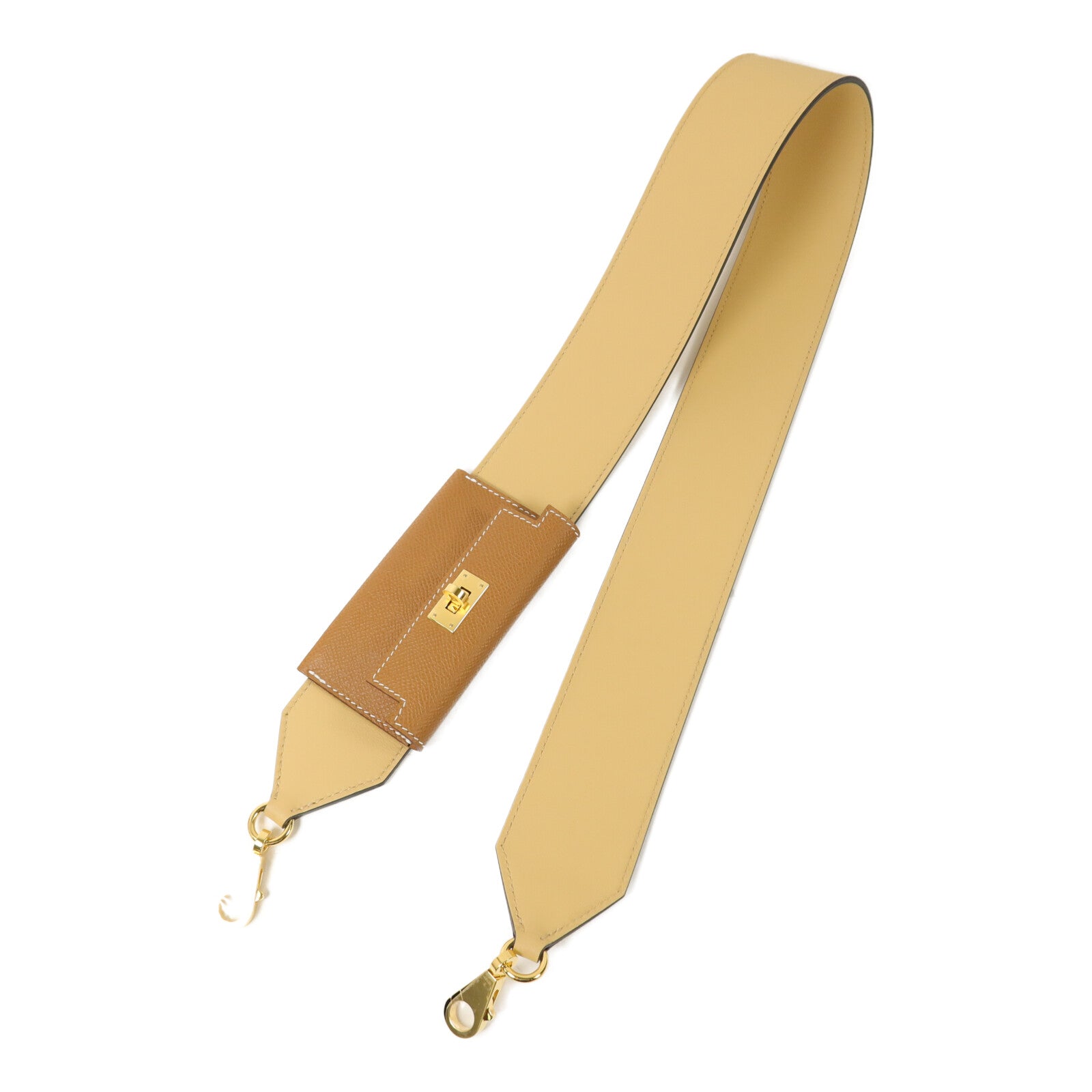 HERMES Epson/Swift皮革Kelly Pocket Strap肩帶Gold/Natural
