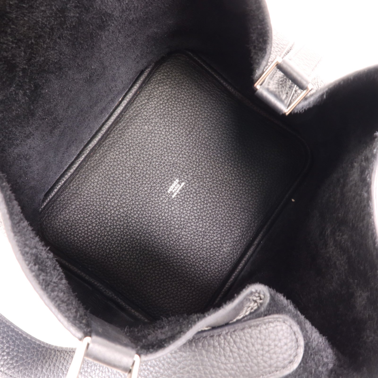 HERMES Clemence皮革Picotin MM銀扣手挽袋Noir