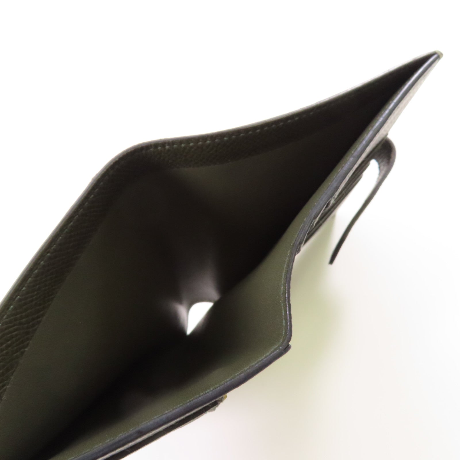 HERMES Epsom皮革Bearn Compact金扣錢包Vert Maquis