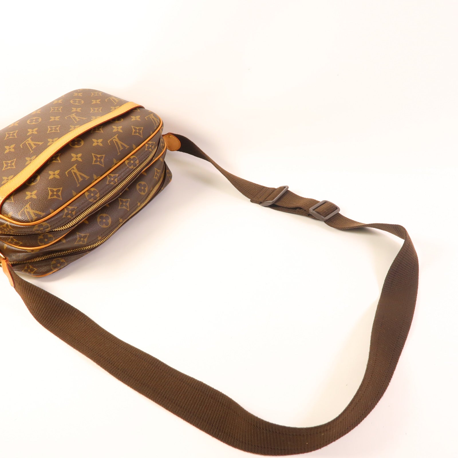 LOUIS VUITTON Monogram Reporter PM金扣肩背袋棕色