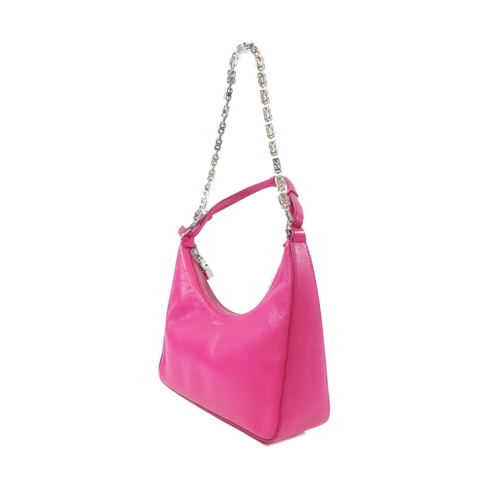 GIVENCHY 牛皮皮革Small Moon Cut Out Bag銀扣鏈帶手挽肩背兩用袋粉紅色
