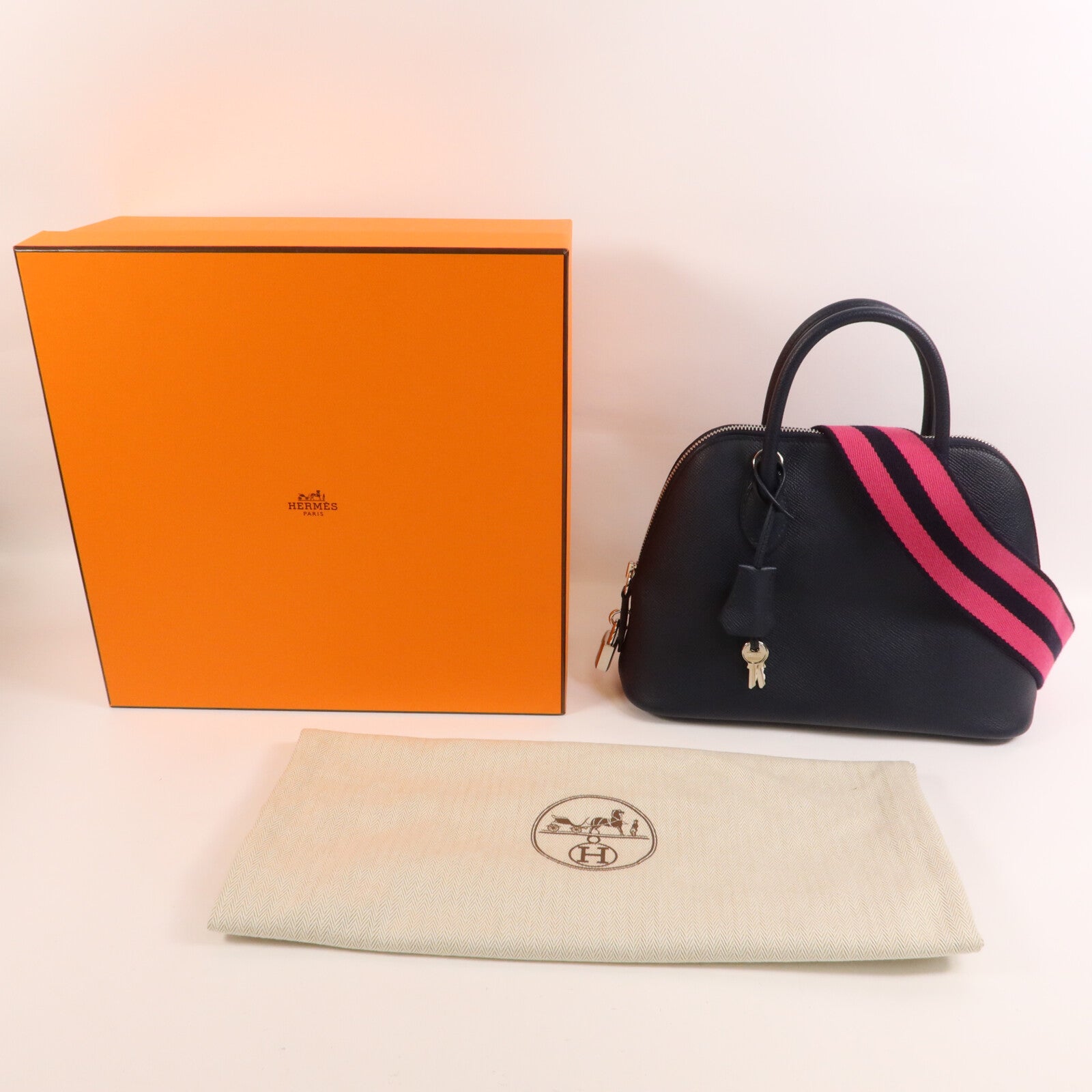 HERMES Epsom皮革Bolide 27手挽肩背兩用袋Bleu Navy