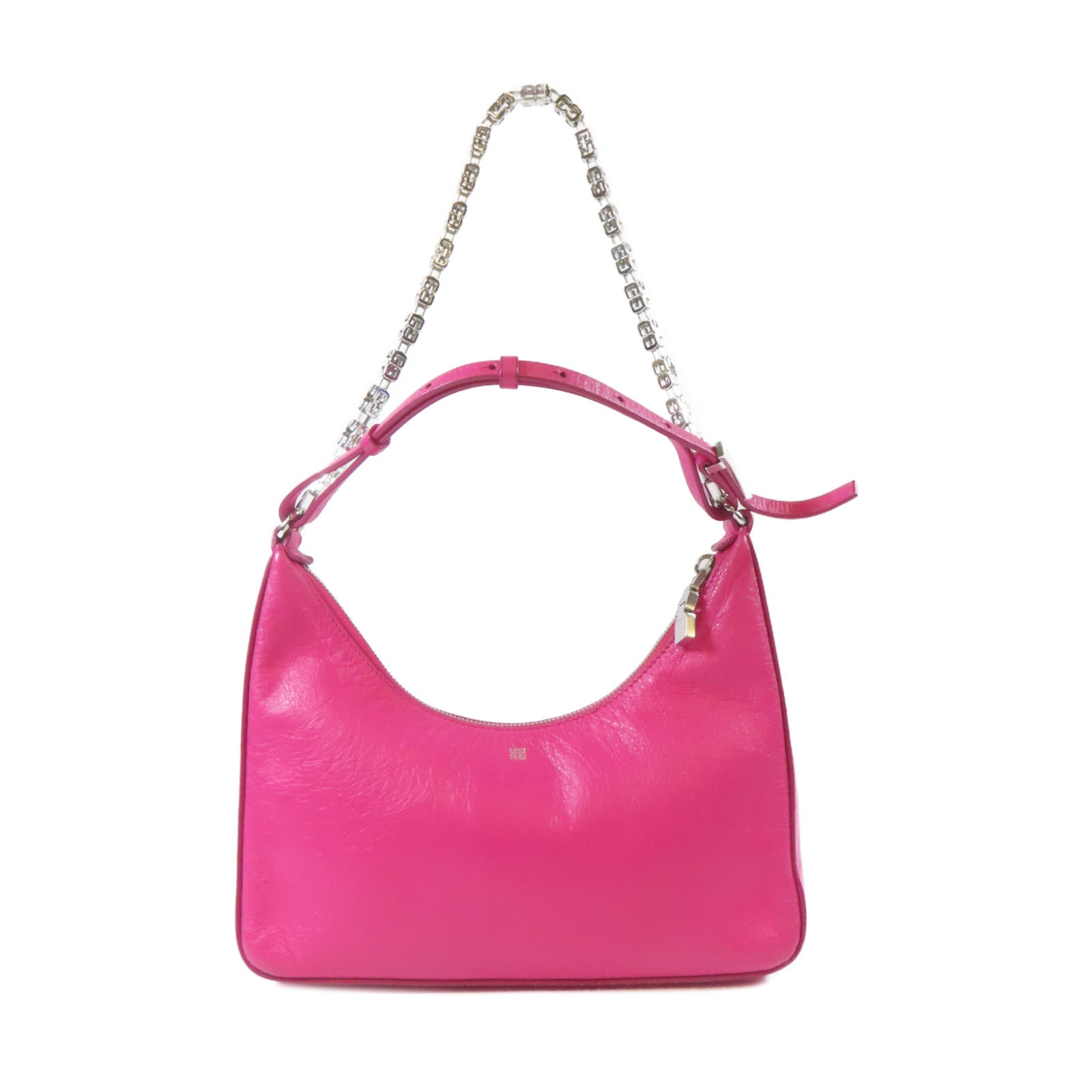 GIVENCHY 牛皮皮革Small Moon Cut Out Bag銀扣鏈帶手挽肩背兩用袋粉紅色