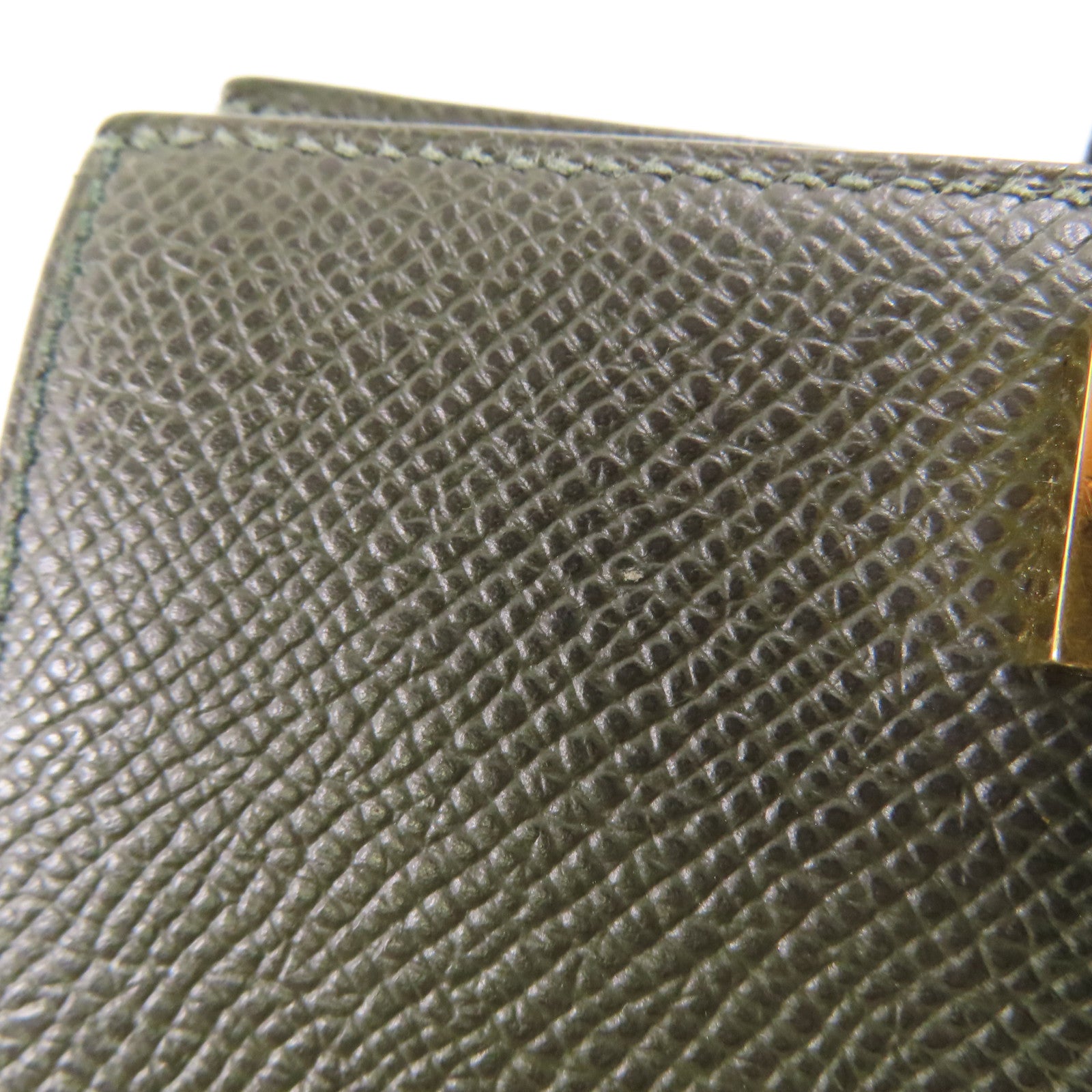 HERMES Epsom皮革Bearn Compact金扣錢包Vert Maquis