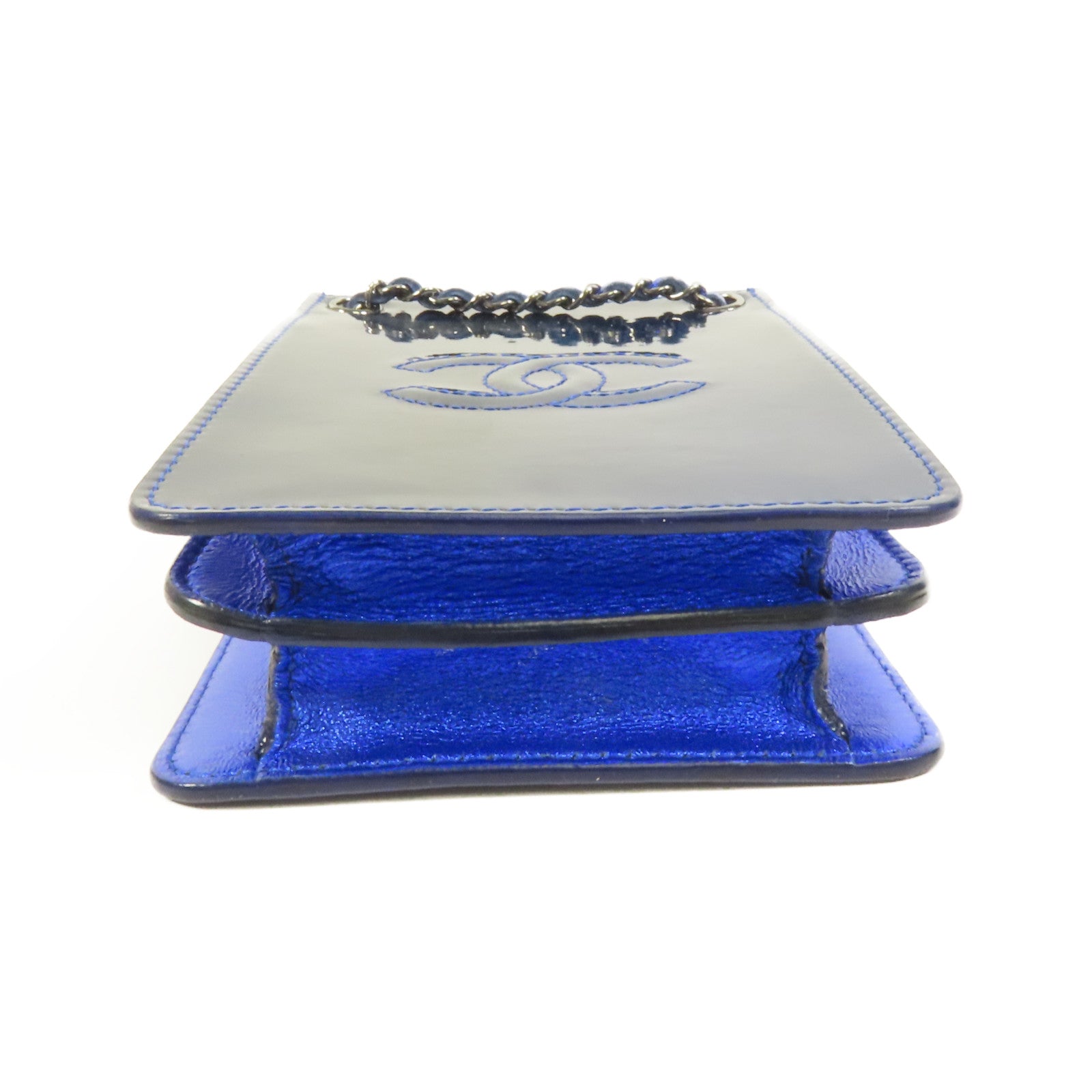 CHANEL 漆皮皮革Chain Shoulder銀扣鏈帶肩背袋