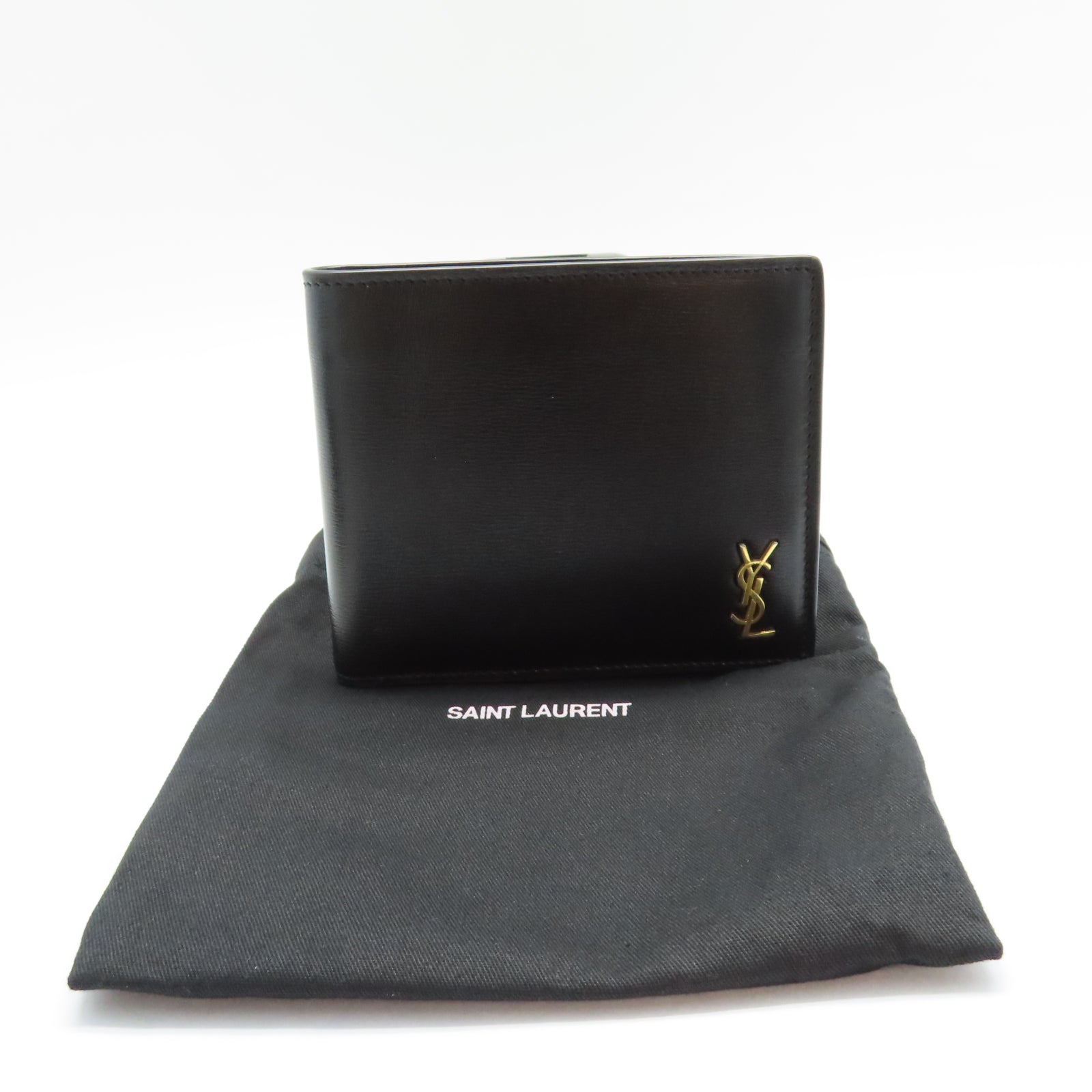 YVES SAINT LAURENT 牛皮皮革Wallet金扣錢包黑色