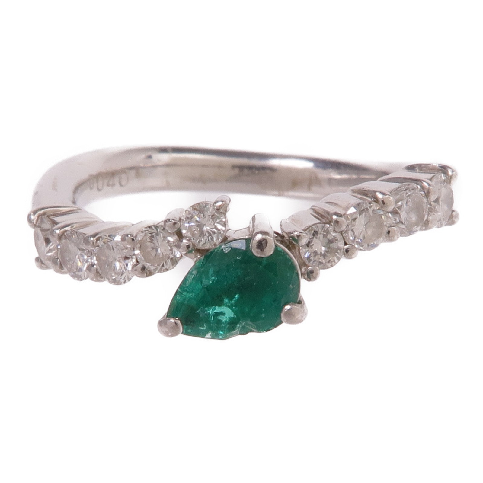 JEWELRY PT900鉑金Emerald Diamond Ring綠寶石/鑽石戒指US#6.5