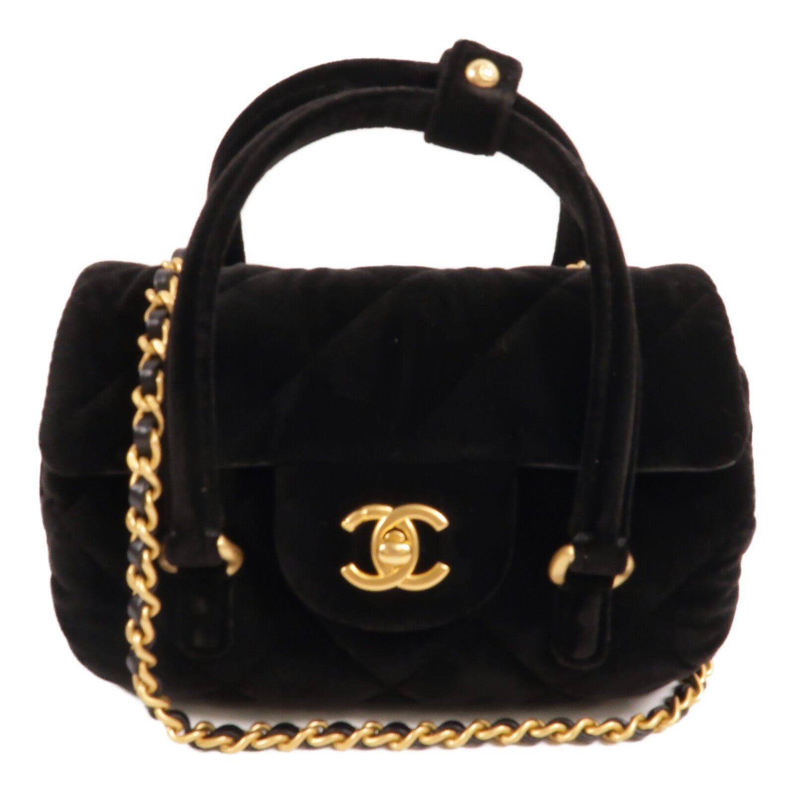 CHANEL 天鵝絨Velvet Quilted Mini Top Handle鏈帶手挽肩背兩用袋