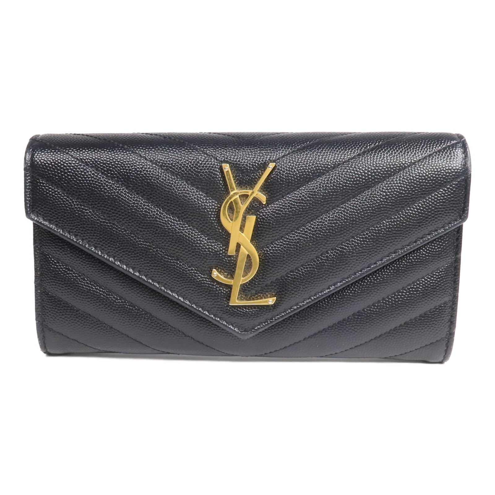 YVES SAINT LAURENT 牛皮皮革Long Wallet金扣長錢包