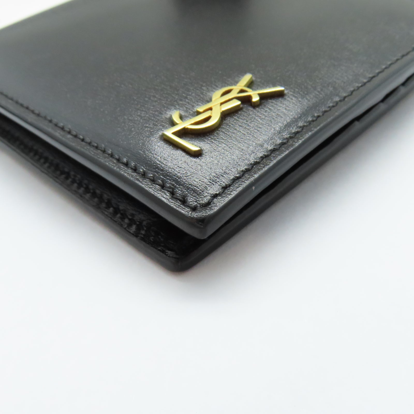 YVES SAINT LAURENT 牛皮皮革Wallet金扣錢包黑色