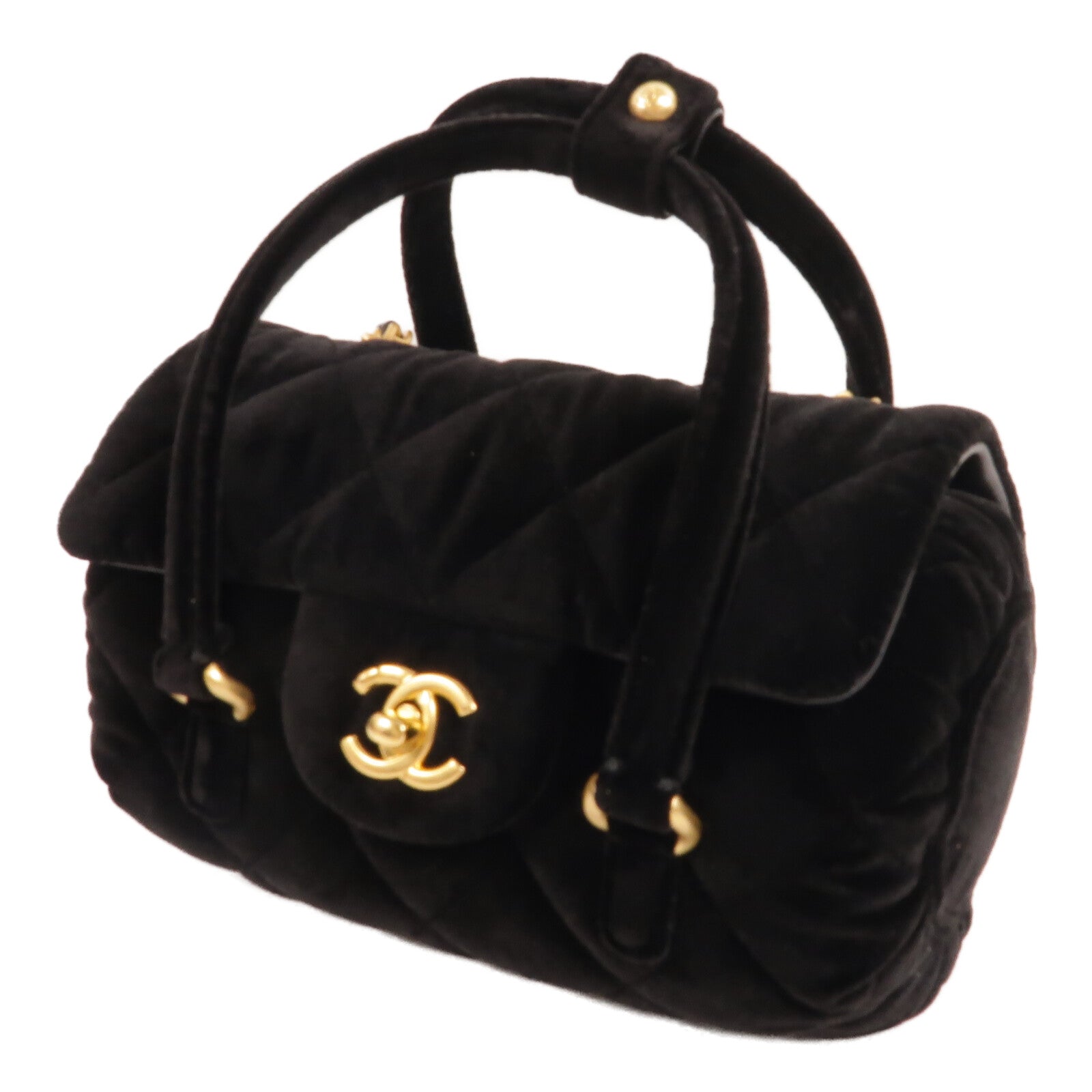 CHANEL 天鵝絨Velvet Quilted Mini Top Handle鏈帶手挽肩背兩用袋