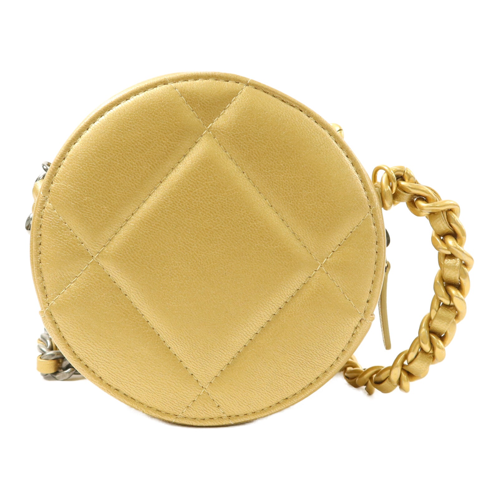 CHANEL 羊皮皮革C19 Round Clutch鏈帶手挽肩背兩用袋