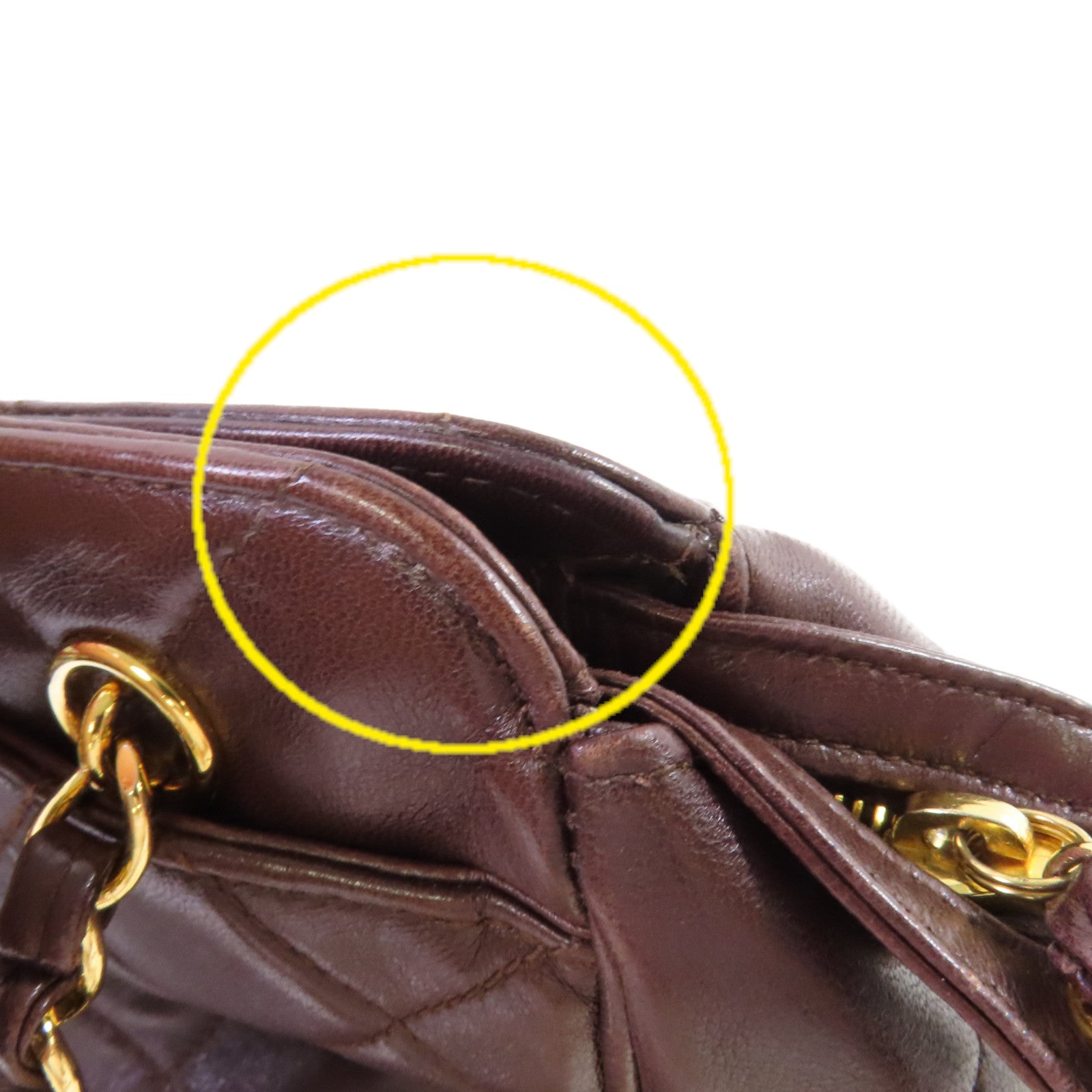 CHANEL 菱格羊皮皮革Chain Shoulder Bag金扣鏈帶肩背袋啡色
