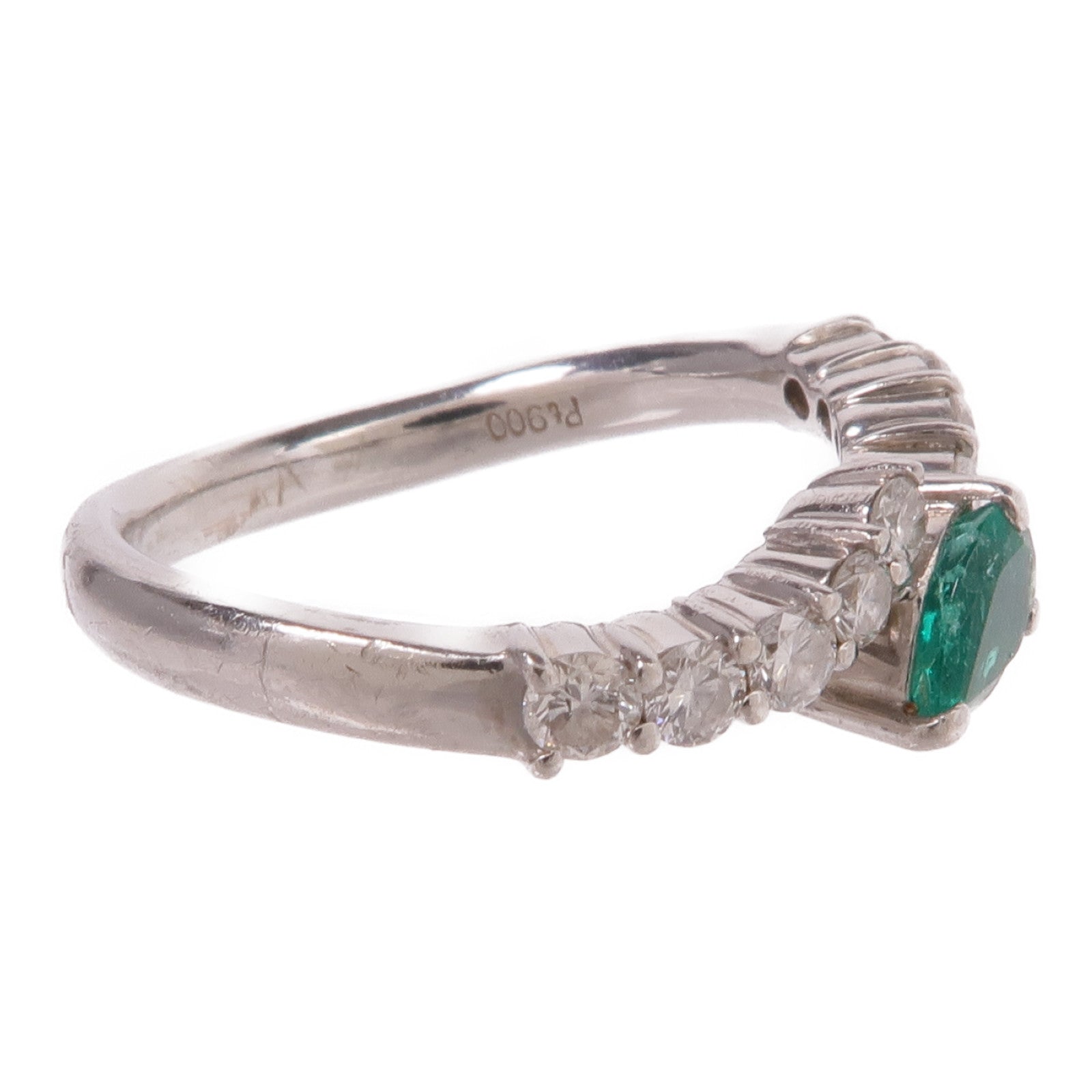 JEWELRY PT900鉑金Emerald Diamond Ring綠寶石/鑽石戒指US#6.5